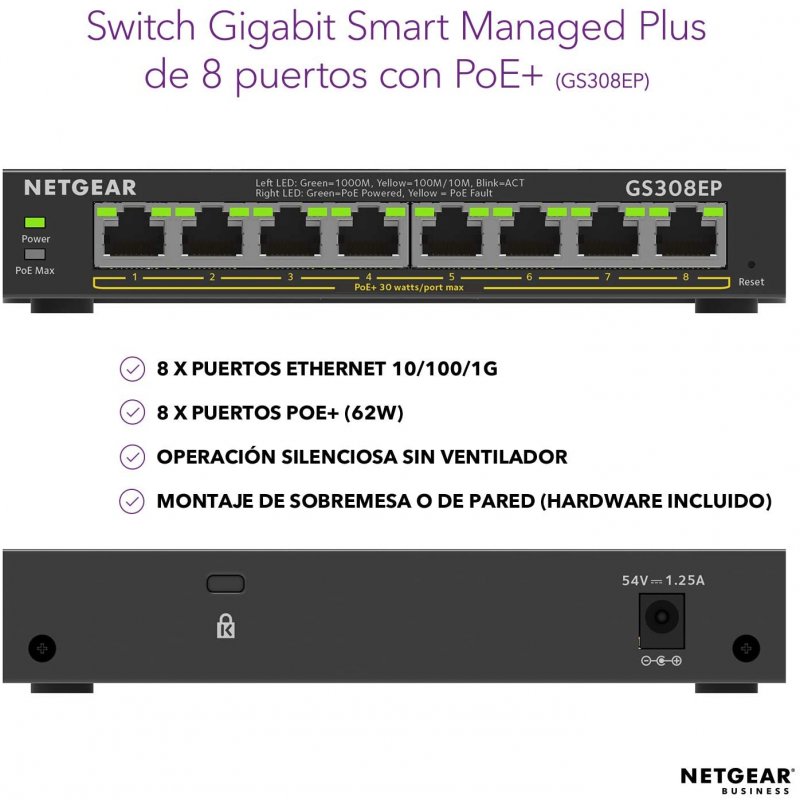 Thumbnail 1 de Netgear GS308EP, switch Gigabit PoE+ de 8 puertos y 62 W