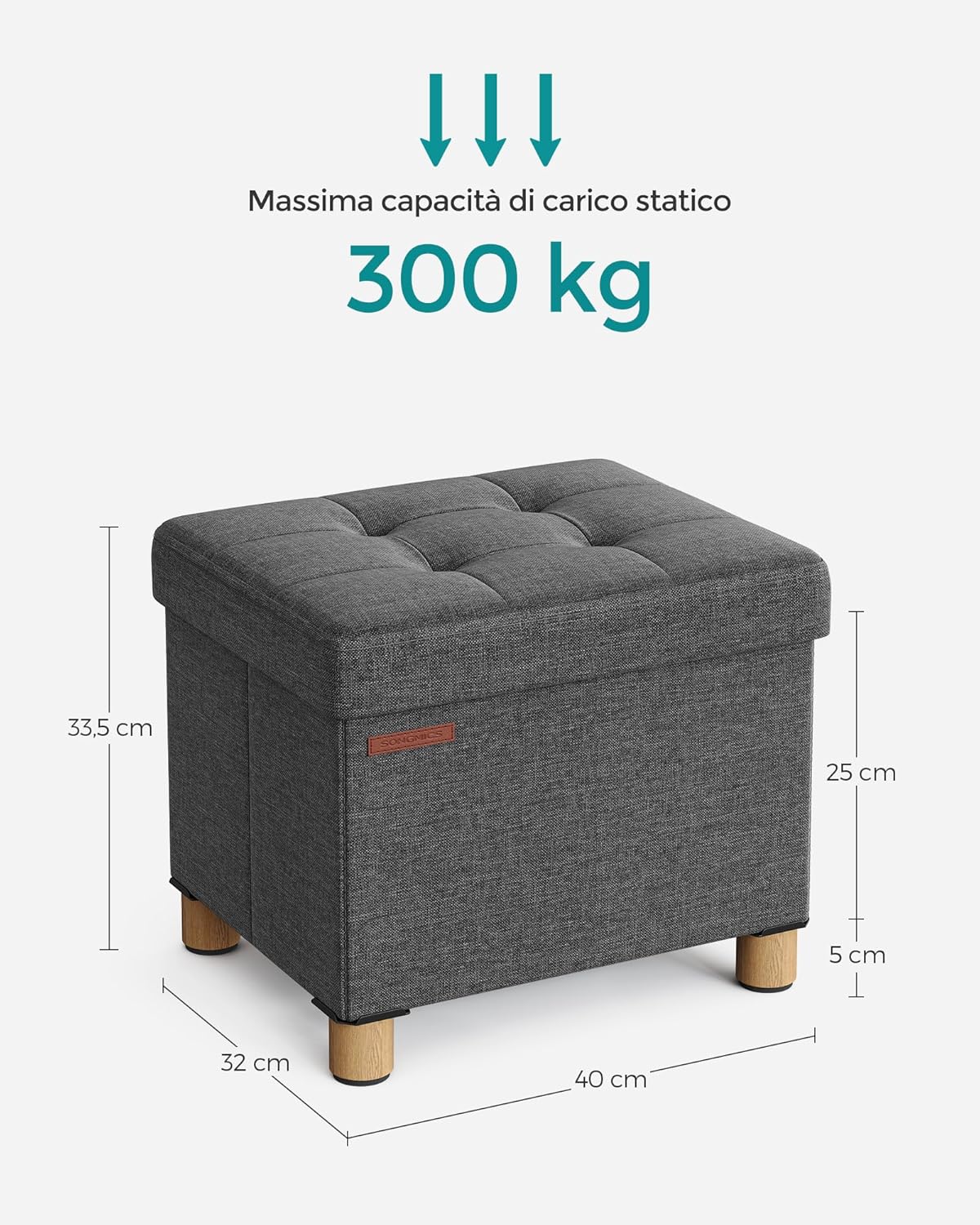 Detalle de SONGMICS LSF012G11 Pouf contenitore 32 x 40 cm