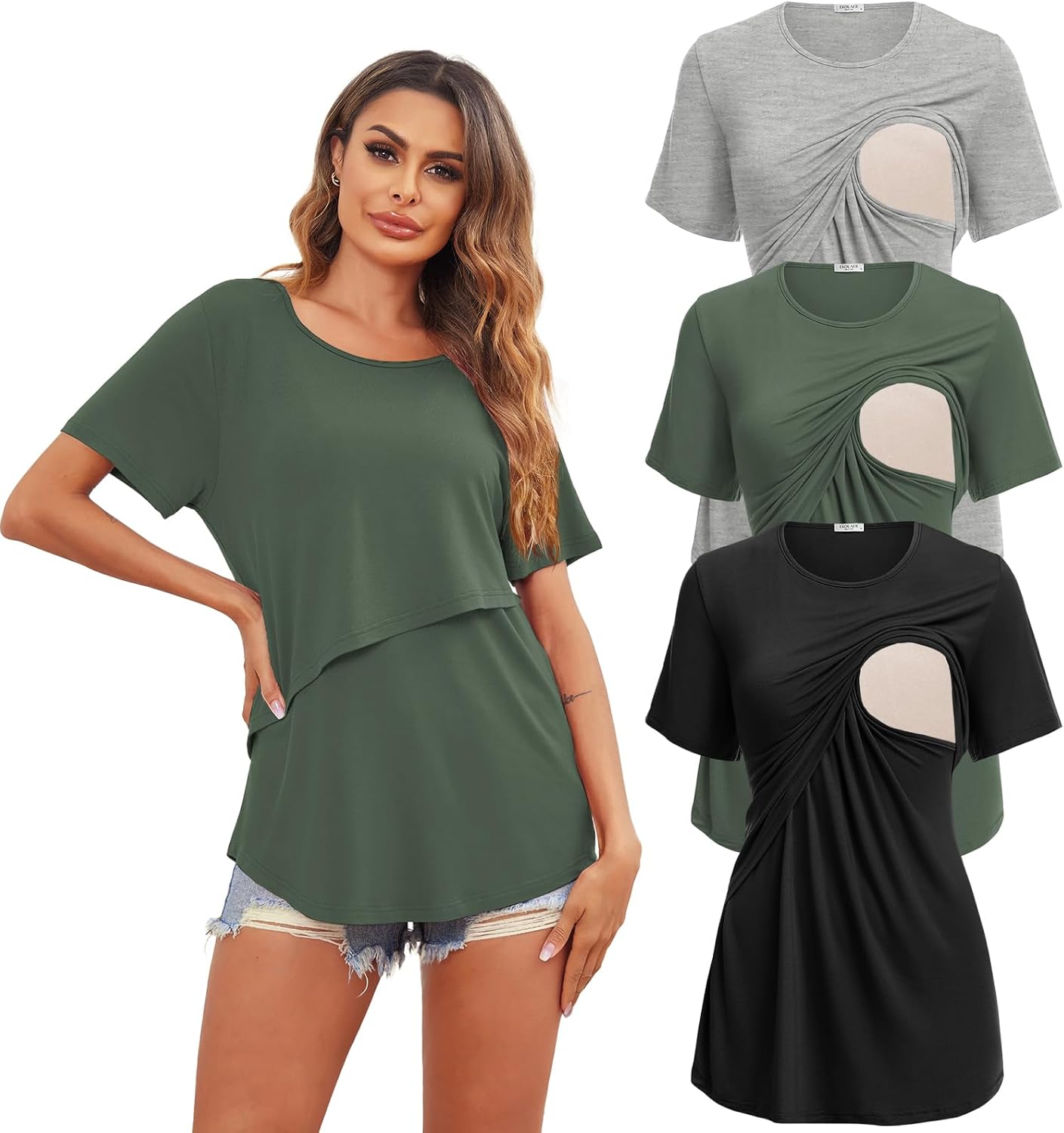 Detalle de Ekouaer Stillshirt Umstandsmode 1er/3er Pack – Weich Kurzarm Still-T-Shirts für Damen
