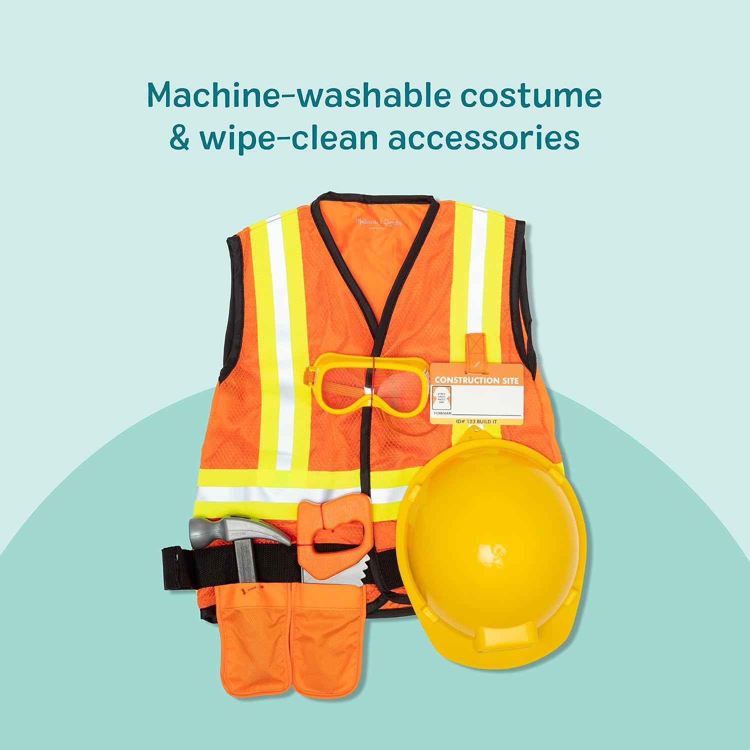 Thumbnail 4 de Melissa & Doug Construction Worker Role Play Costume Dress-Up Set (6 pcs) for kids 3–6