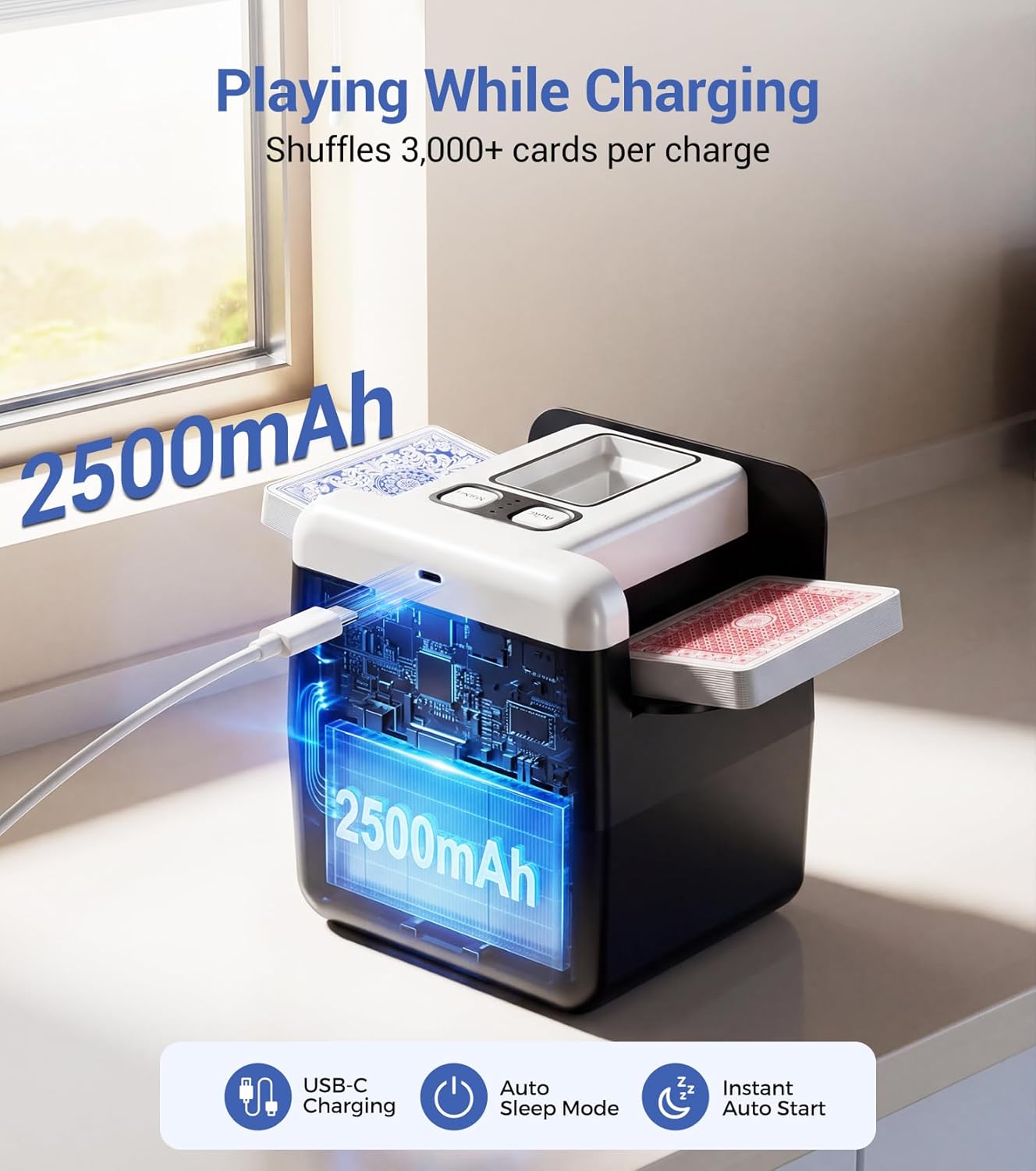Thumbnail 2 de Automatic Card Shuffler 1-4 Deck: Rechargeable 2500mAh Electric Shuffler for Family Nights