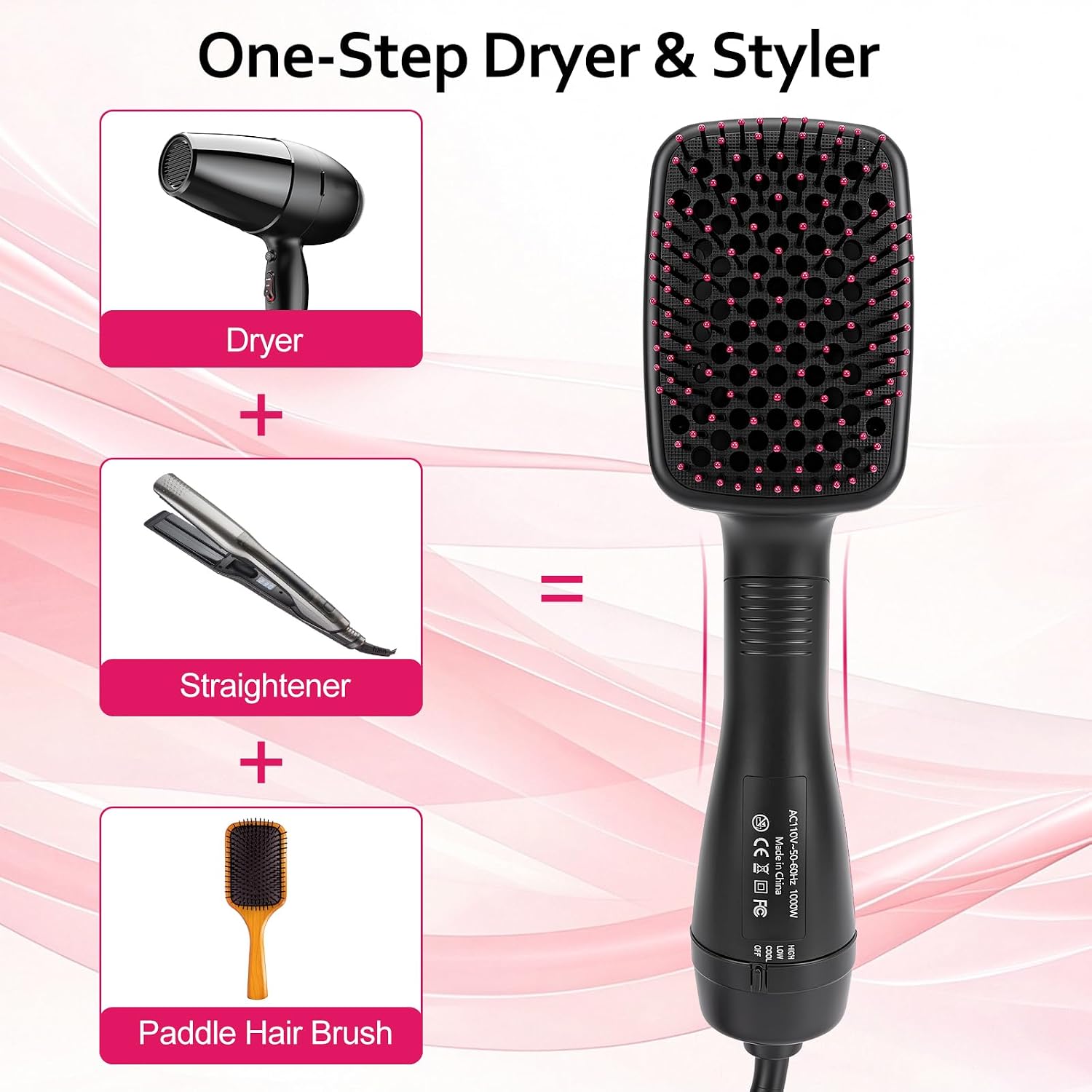 Detalle de Sonew HZU-Sonew-JM08518-02 Hair Dryer Brush, 3 Settings, 1000 W