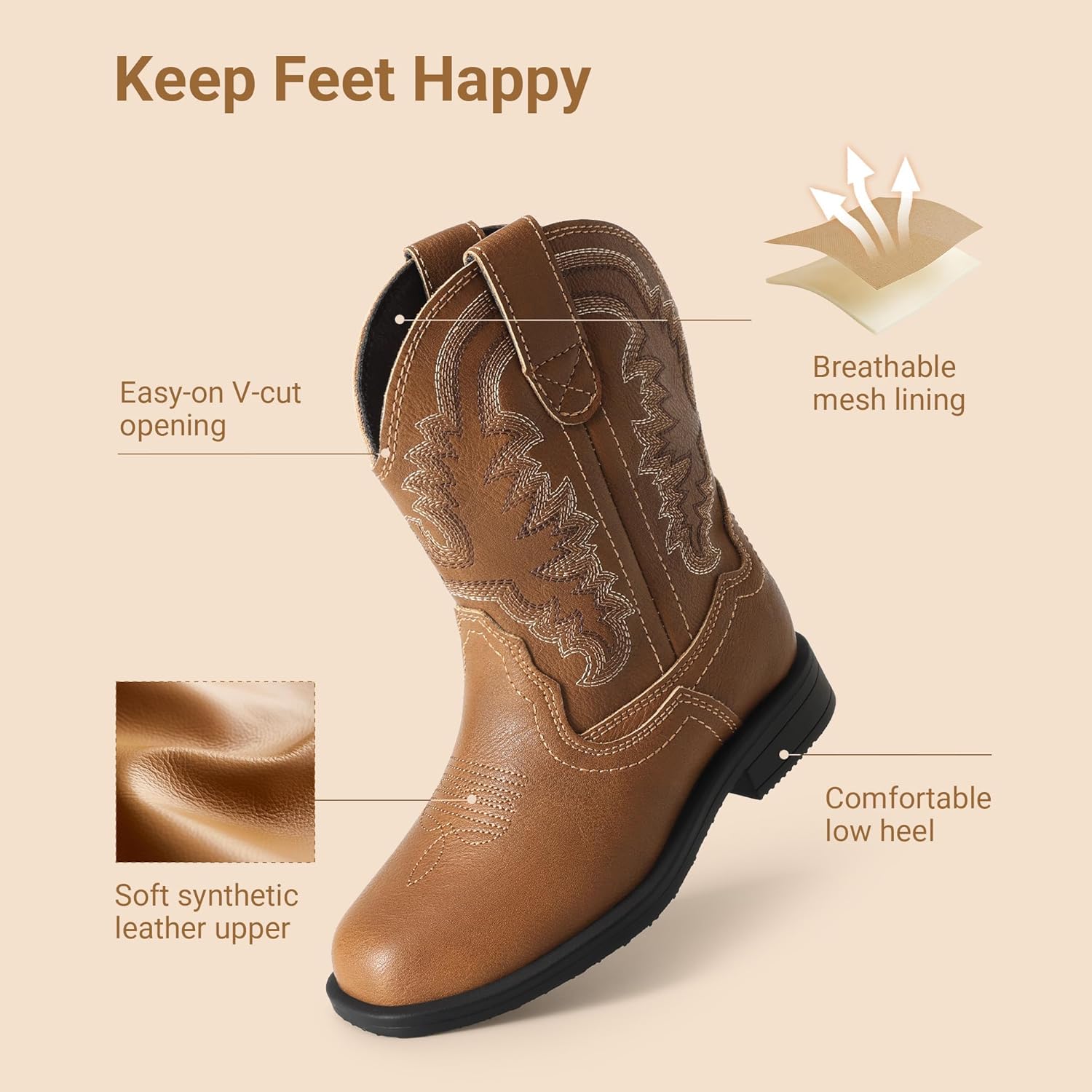 Detalle 2 de DREAM PAIRS Cowboy Boots Toddler 1 Emoji 📦