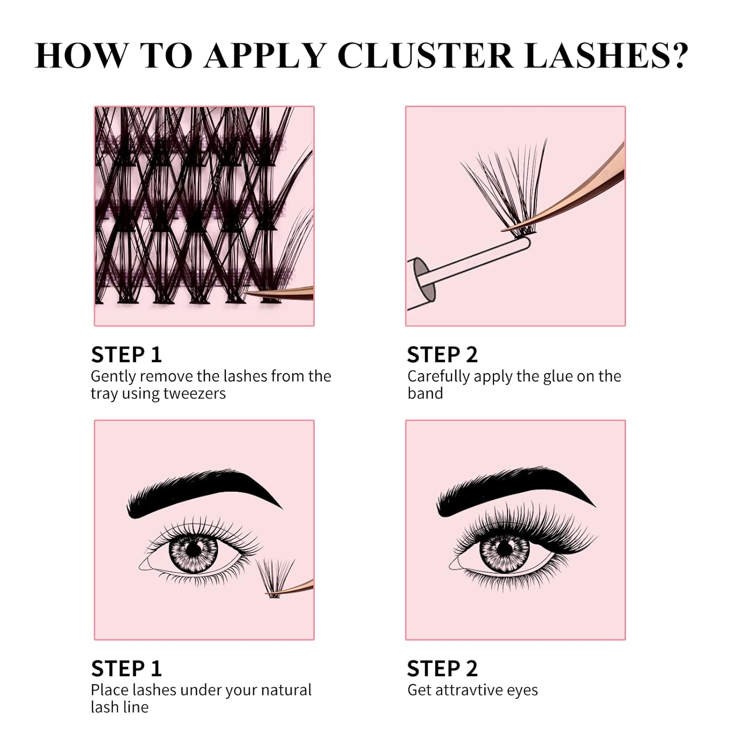 Detalle 2 de Fadlash 240 Stück künstliche Wimpern – 30D/40D Cluster, 0,07 mm, D Curl, 11 mm – DIY Verlängerung
