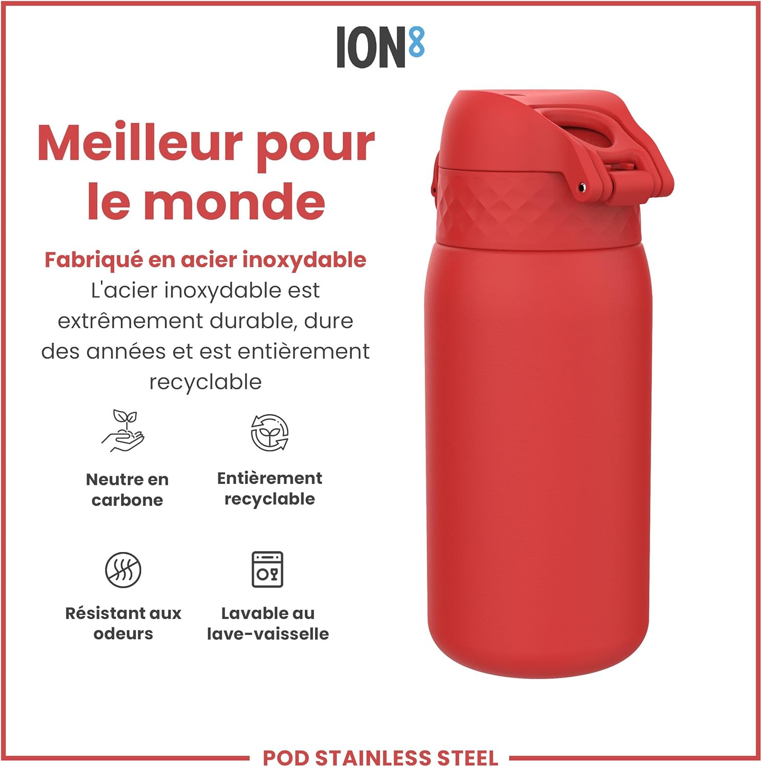 Detalle de Ion8 Gourde Enfant en Inox Léger 400 ml – Non isolée, anti-fuite et lavable au lave-vaisselle