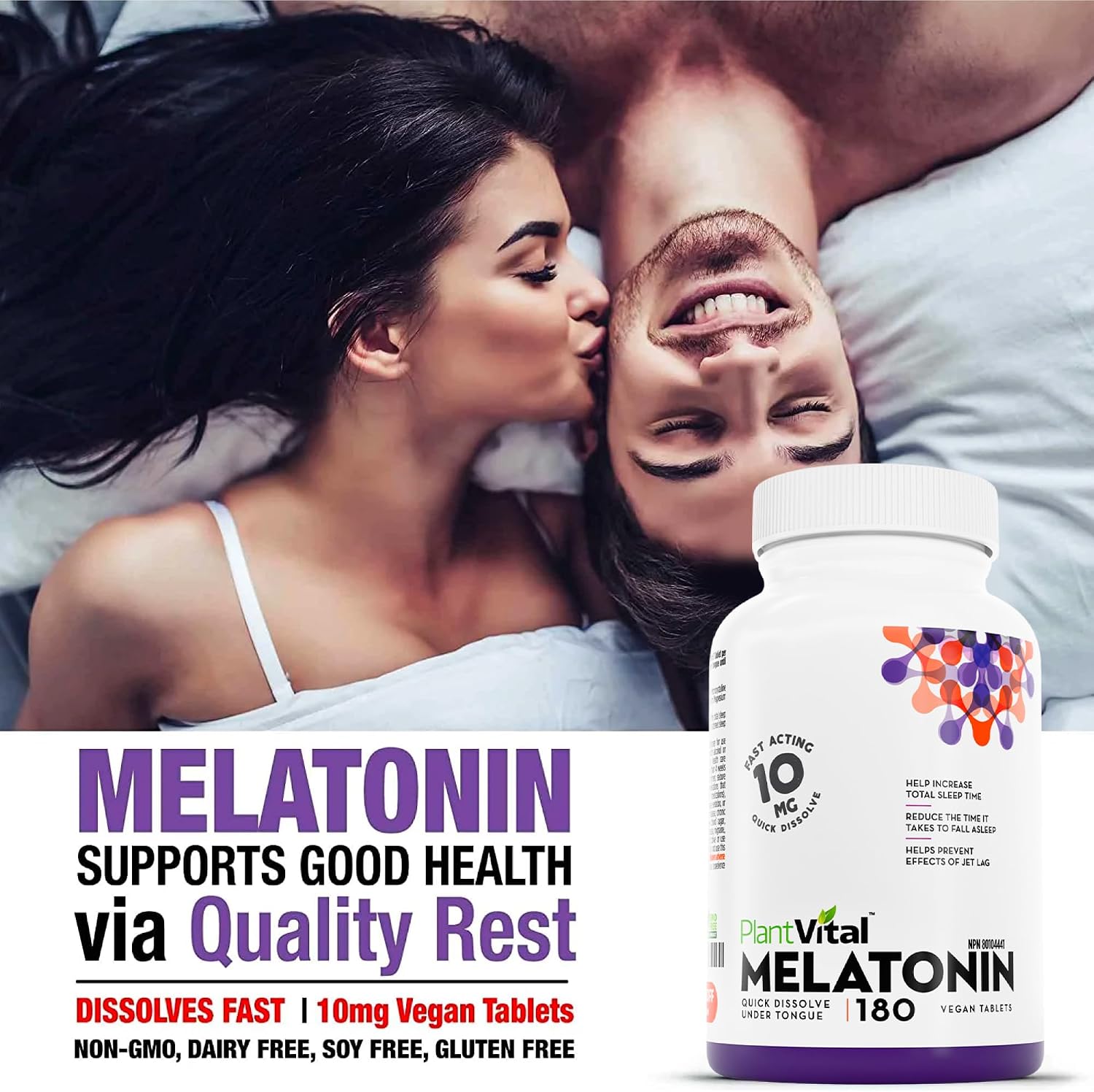 Detalle 2 de PlantVital Melatonin 10 mg Sublingual Tablets, Vegan, 180 Count