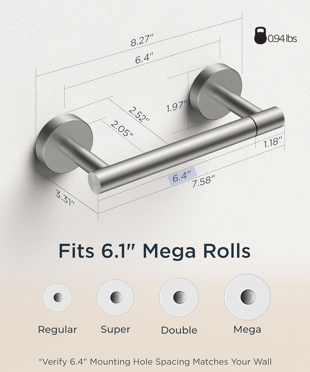 Detalle de FORIOUS FF01124 Wall-Mount Toilet Paper Holder, Brushed Nickel SUS304 Steel