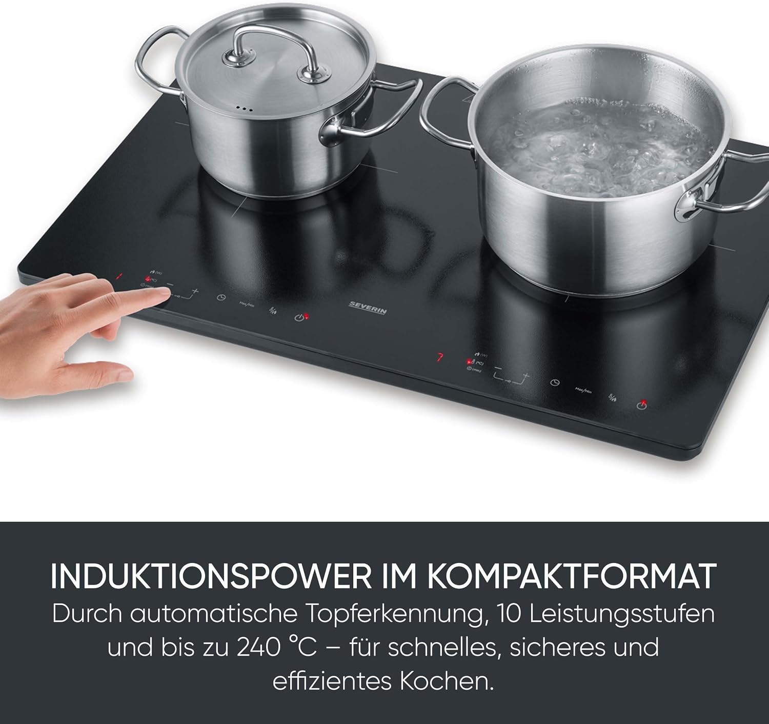 Detalle de Severin Doppel-Induktionskochplatte DK 1033 – 2 Platten, Glaskeramik, 3.400 W, Touch-Display