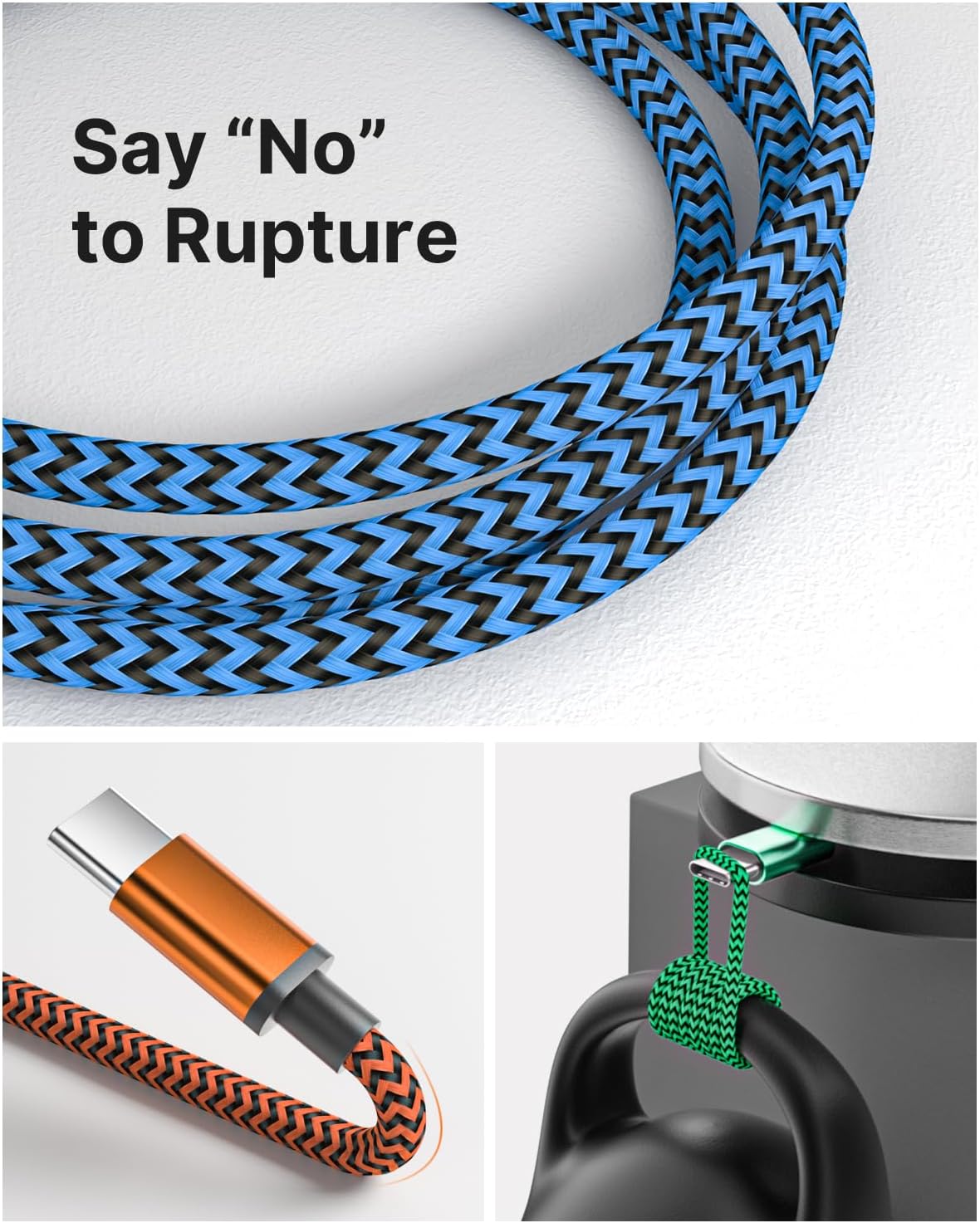 Detalle de Yosou USB A to USB C Cable 2m (3-Pack): Braided 3A Fast Charge & Data Sync