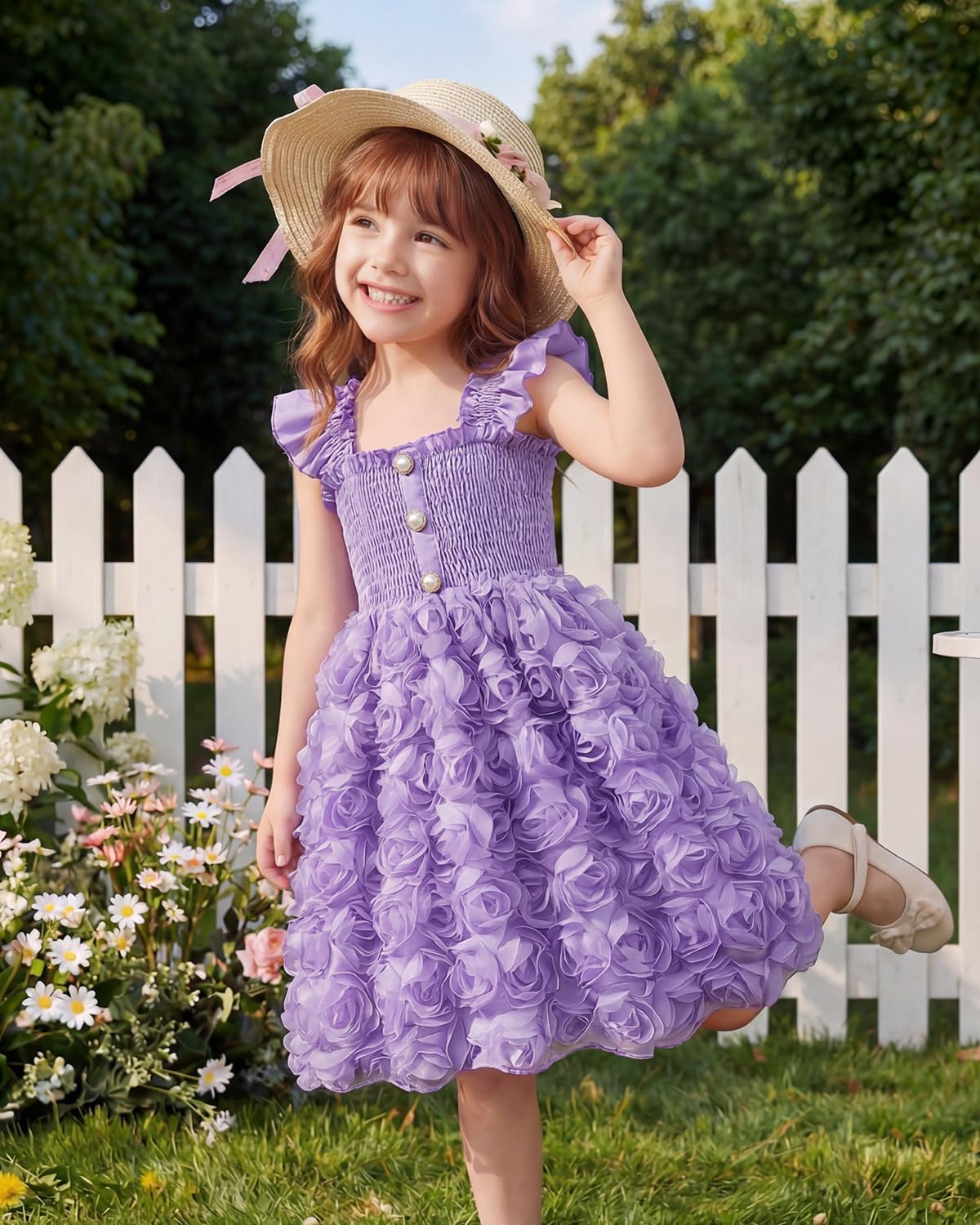 Thumbnail 3 de JiAmy 3D-prinsessenjurk voor meisjes met tule, bloemen en elastische taille