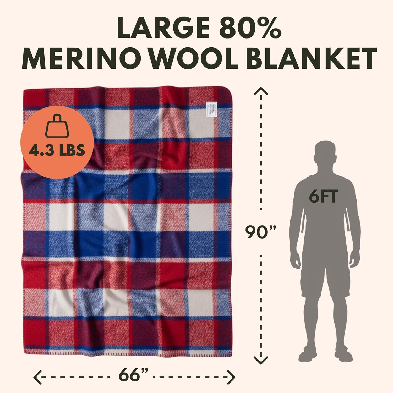 Detalle de Woolly Mammoth Woolen Company 80% Merino Wool Blanket (66 x 90) for Cold Weather Camping & Emergency Kits