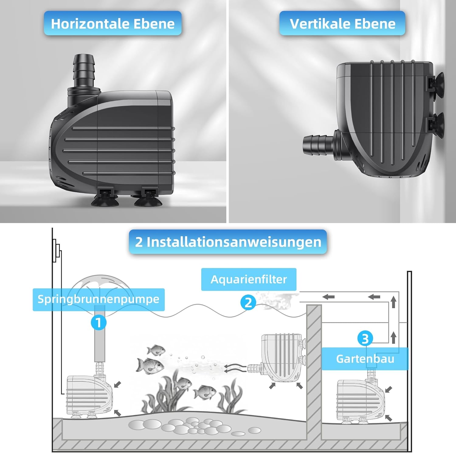 Thumbnail 3 de Biling Förderpumpe 450 L/H – Ultraleise Tauchpumpe für Brunnen, Teich und Aquarien