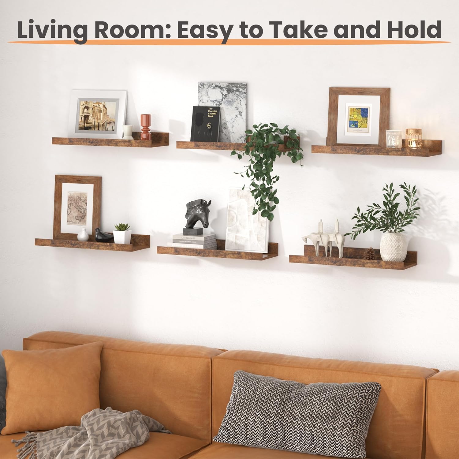 Thumbnail 5 de upsimples Floating Shelves Set of 6 — Brown 🪵