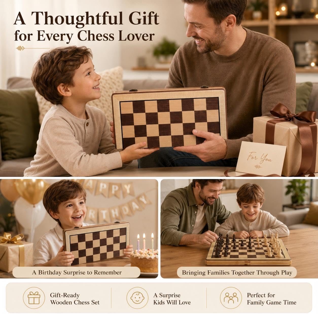 Detalle 2 de Wooden folding chess and checkers set 15-inch