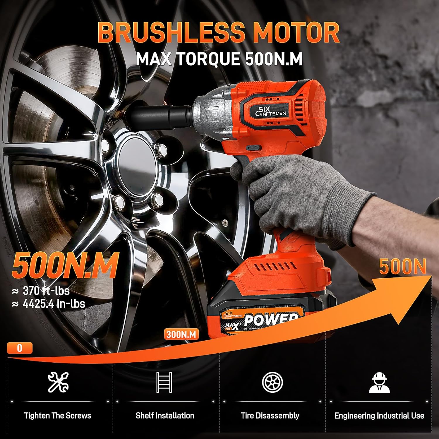 Detalle 2 de SIX CRAFTSMEN 21V Brushless Impact Wrench 500N·m