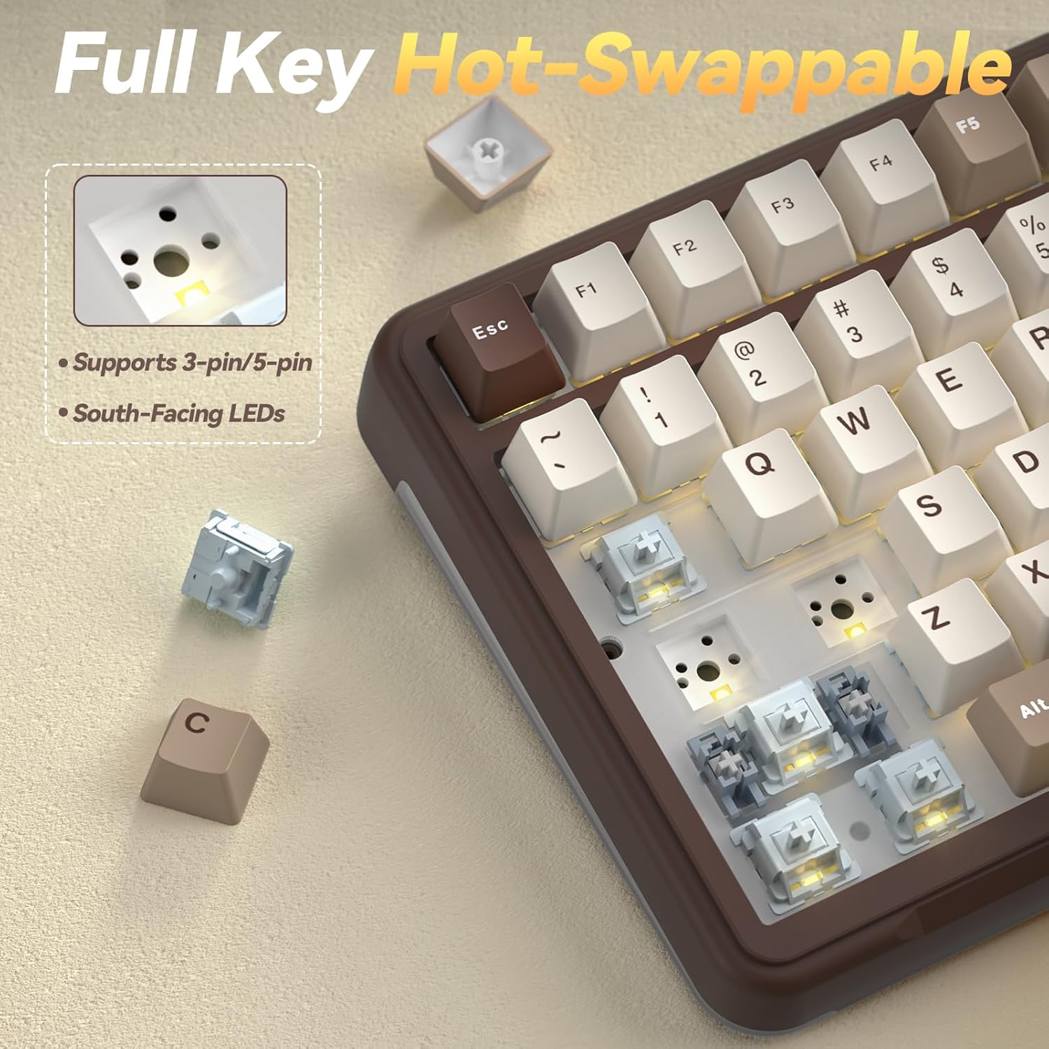 Thumbnail 4 de SOLAKAKA A99 Pro Mechanical Keyboard with LCD Screen, Metal Knob, and Wireless Connectivity (BT5.0/2.4GHz/USB-C)