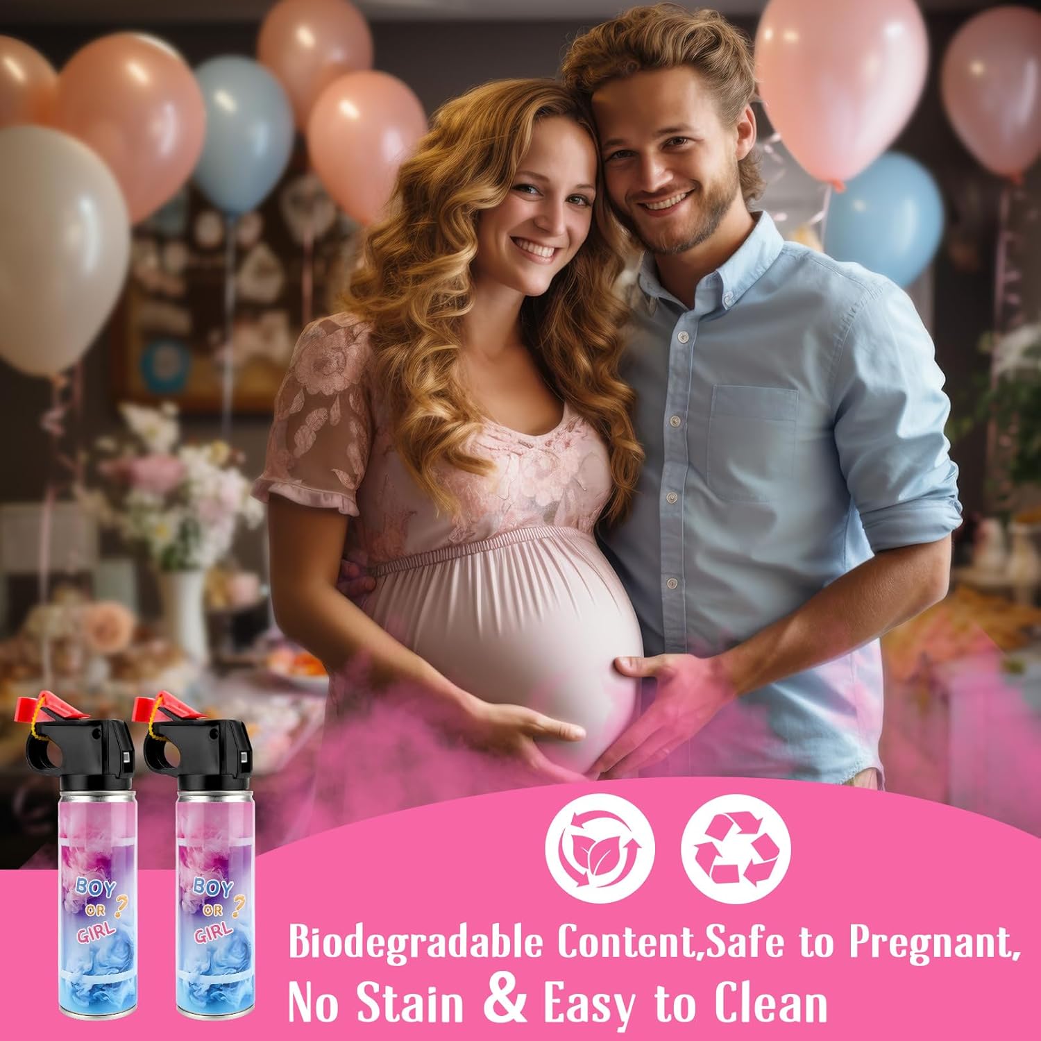 Detalle de RISEMART Gender Reveal Rauchbombe – Rosa, 2 Stück | Biologisch abbaubar