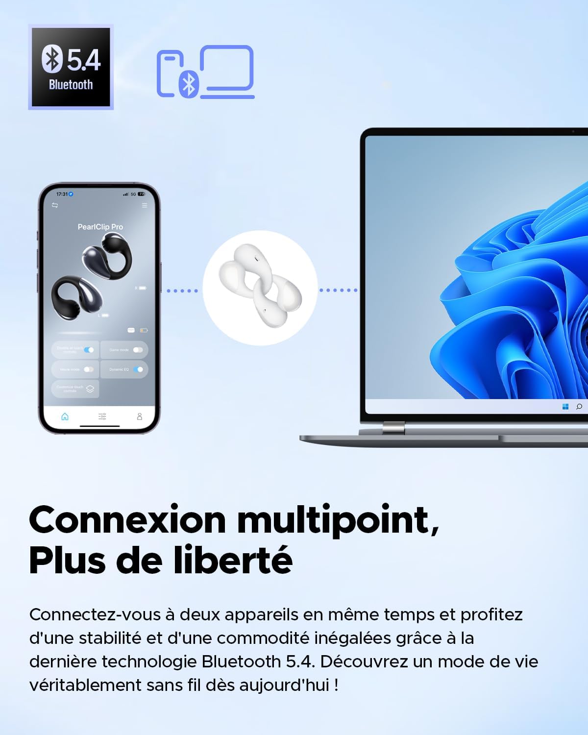 Thumbnail 6 de SoundPEATS Pearlclip Pro — Casque Sans Fil avec drivers 12 mm, IPX5 et application PeatsAudio