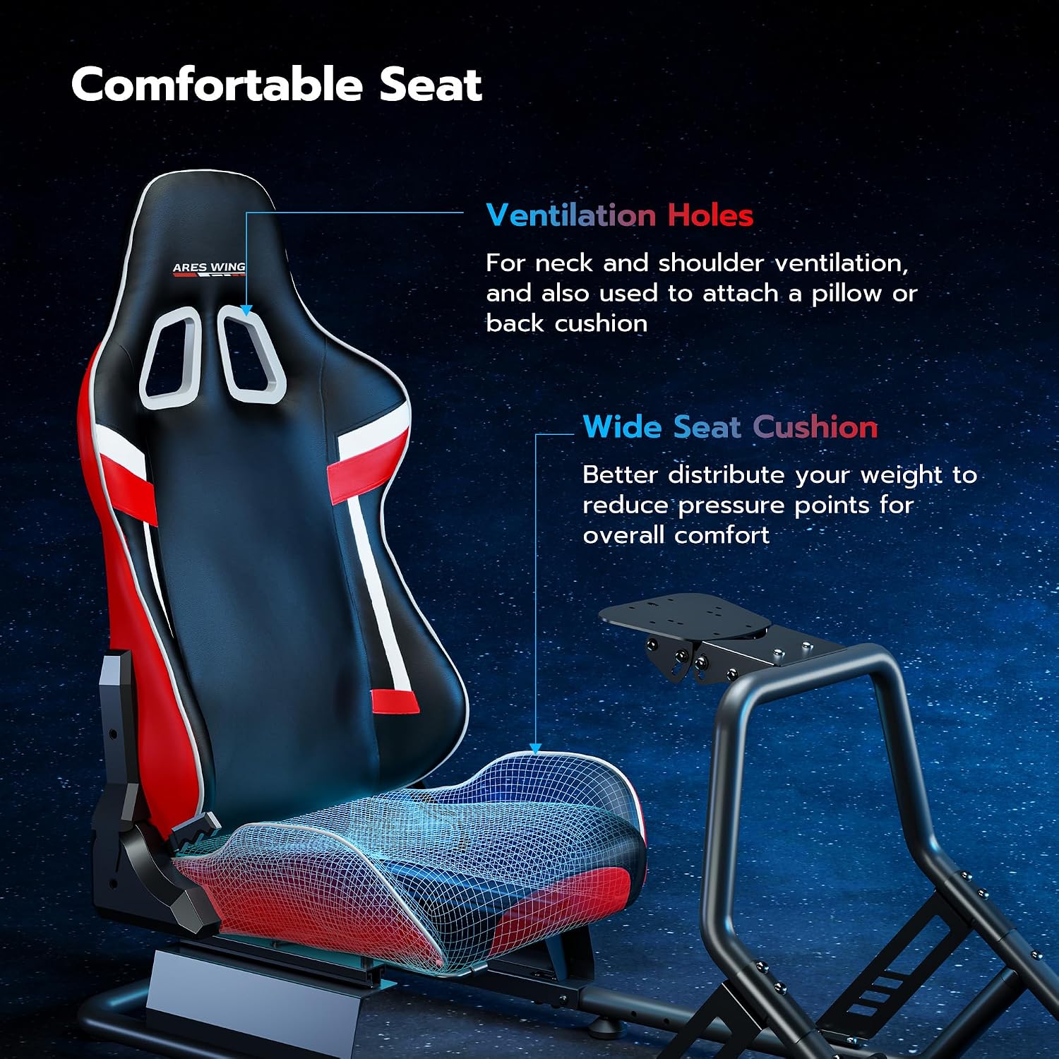 Thumbnail 6 de ARES WING GRS1002RE Racing Simulator Cockpit with TV Mount and Adjustable Seat