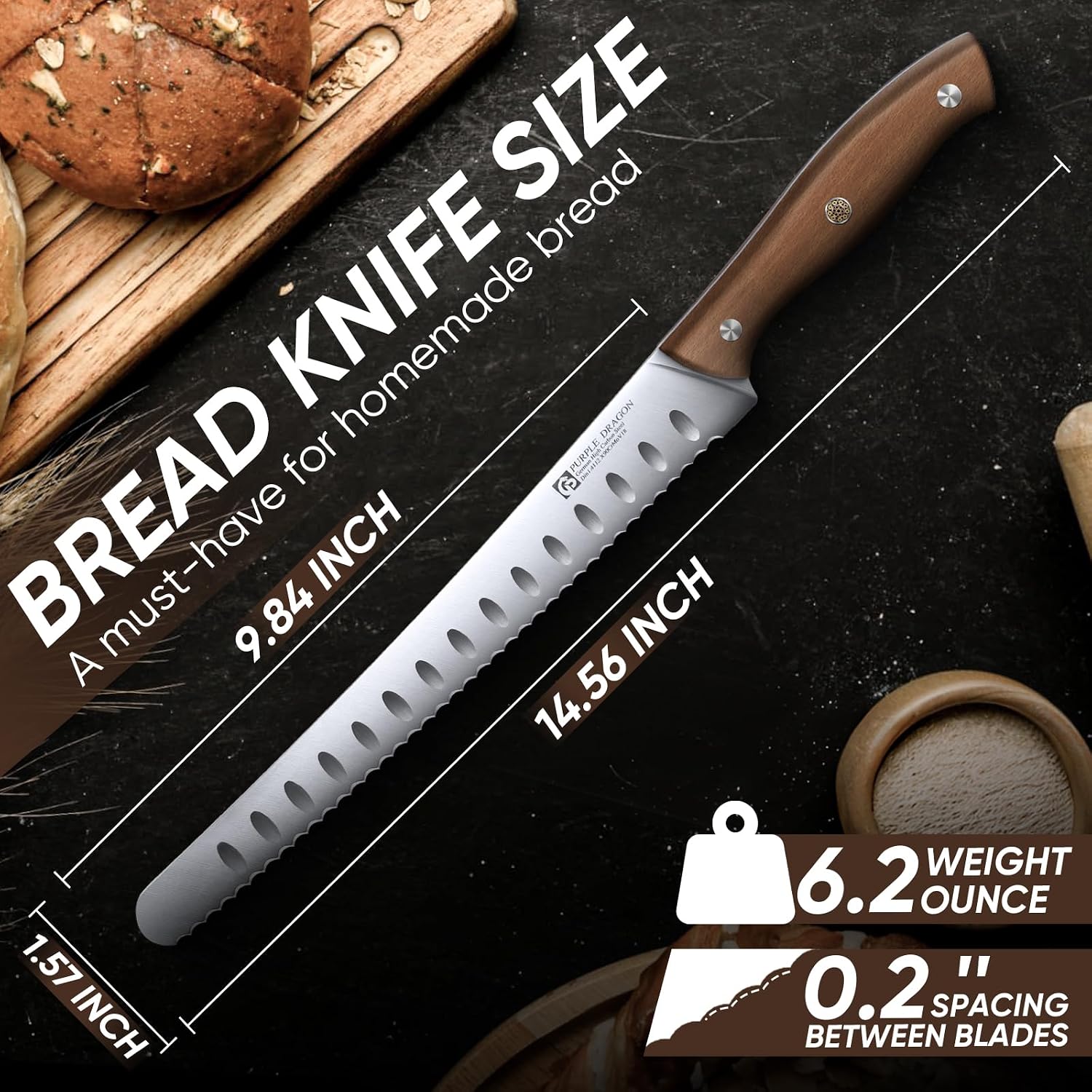 Thumbnail 1 de Purple Dragon Bread Knife, German VG10 Steel