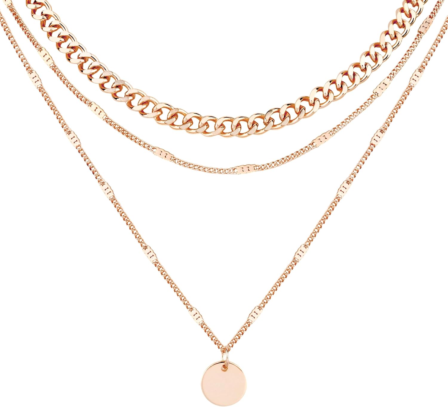 Detalle de LOLIAS 3er Halsketten-Set Damen (Gold/Roségold/Silber) mit Anhänger & Choker – verstellbare Layering-Ketten, wasserfest
