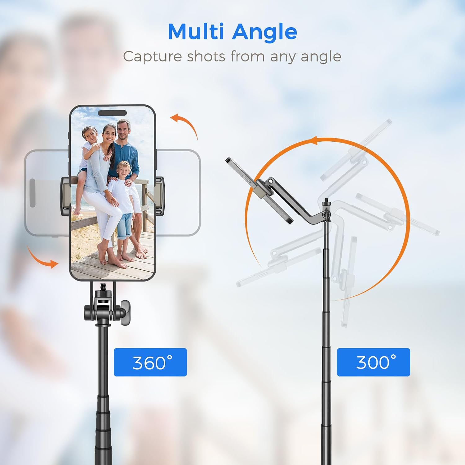 Detalle de Selfie Stick Travel Tripod for Cell Phone with Remote — 63 Inch, Black
