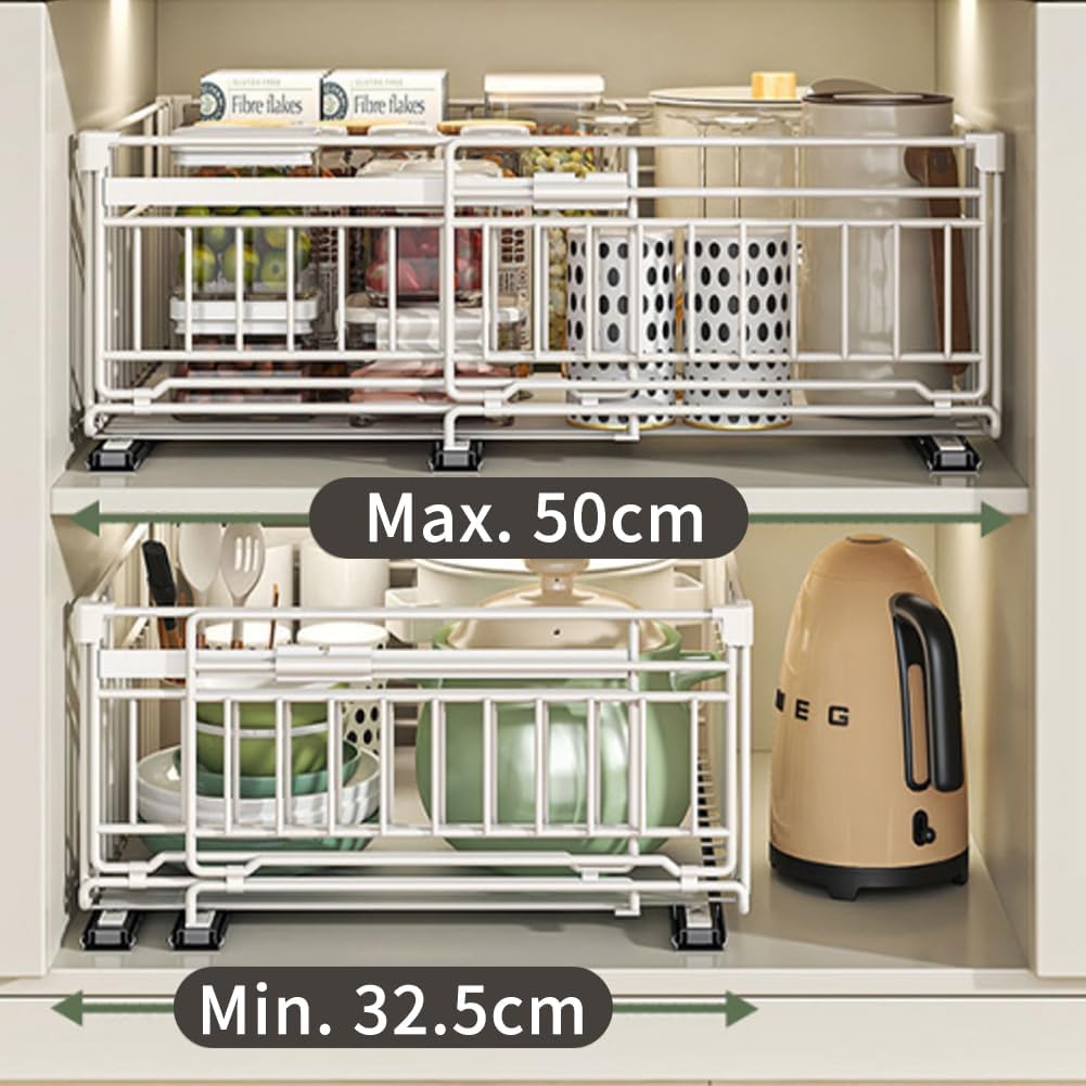 Thumbnail 2 de HABITELLO Teleskopschublade Küche – Bohrenfrei, verstellbar von 32,5–50 cm, ausziehbare Schublade für Küchenschränke