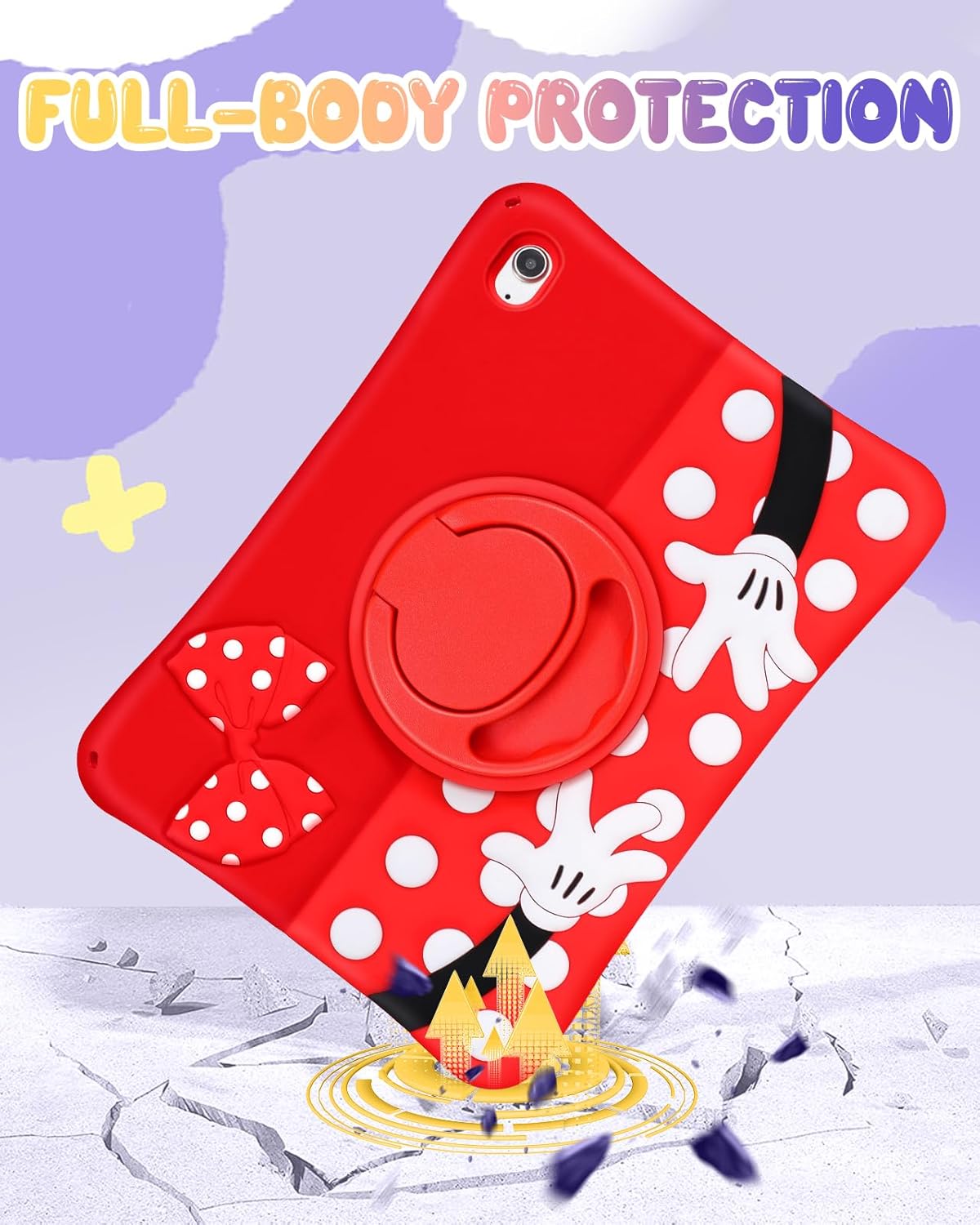 Detalle 2 de Kokaade for iPad (A16) 11th Gen 11-Inch Case 2025 – Soft Silicone Cartoon with Shoulder Strap and Rotating Stand (Red)