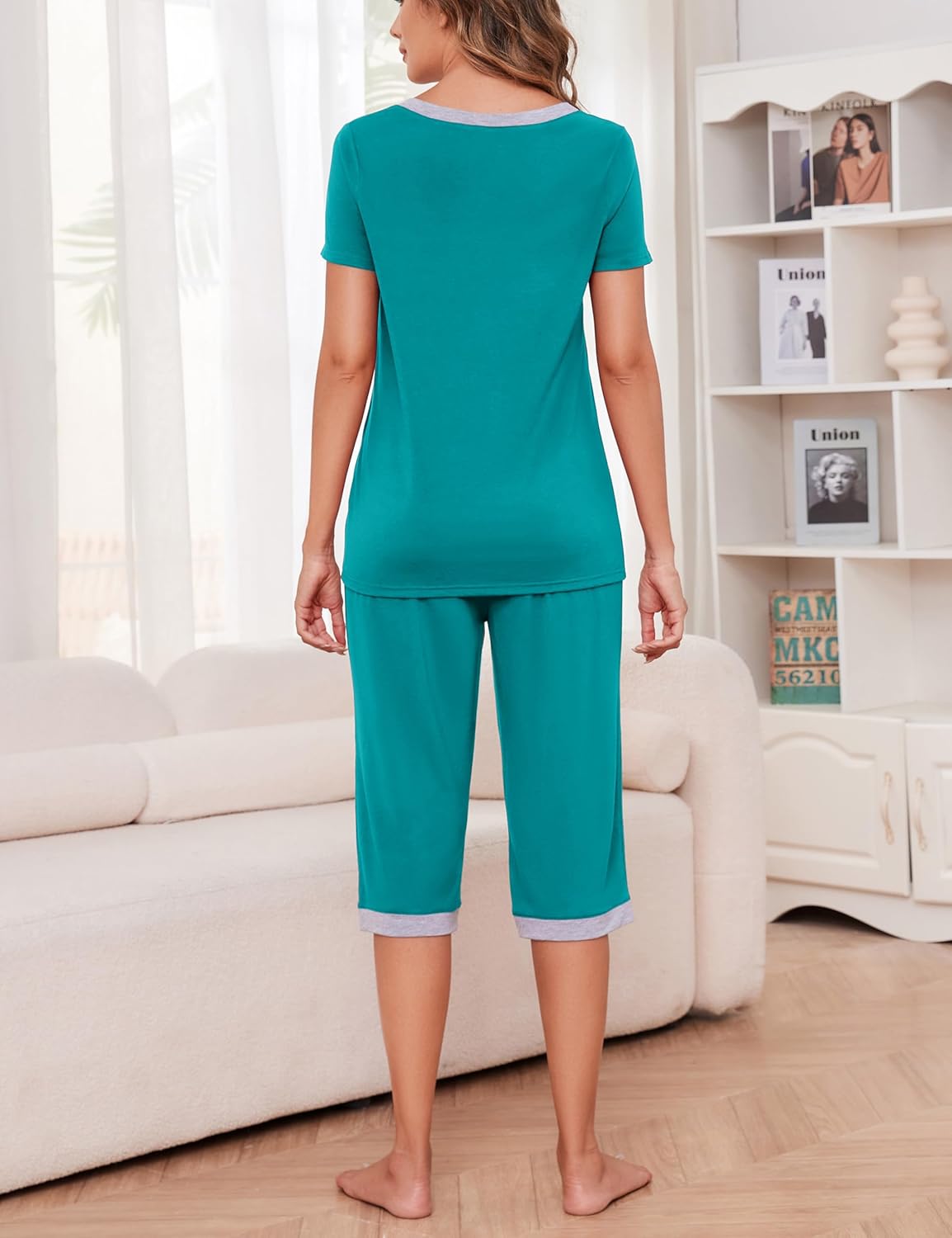 Thumbnail 2 de Actcat Schlafanzüge für Damen V-Ausschnitt – Zwei Teile mit Kurzarmtop und 3/4 Hose