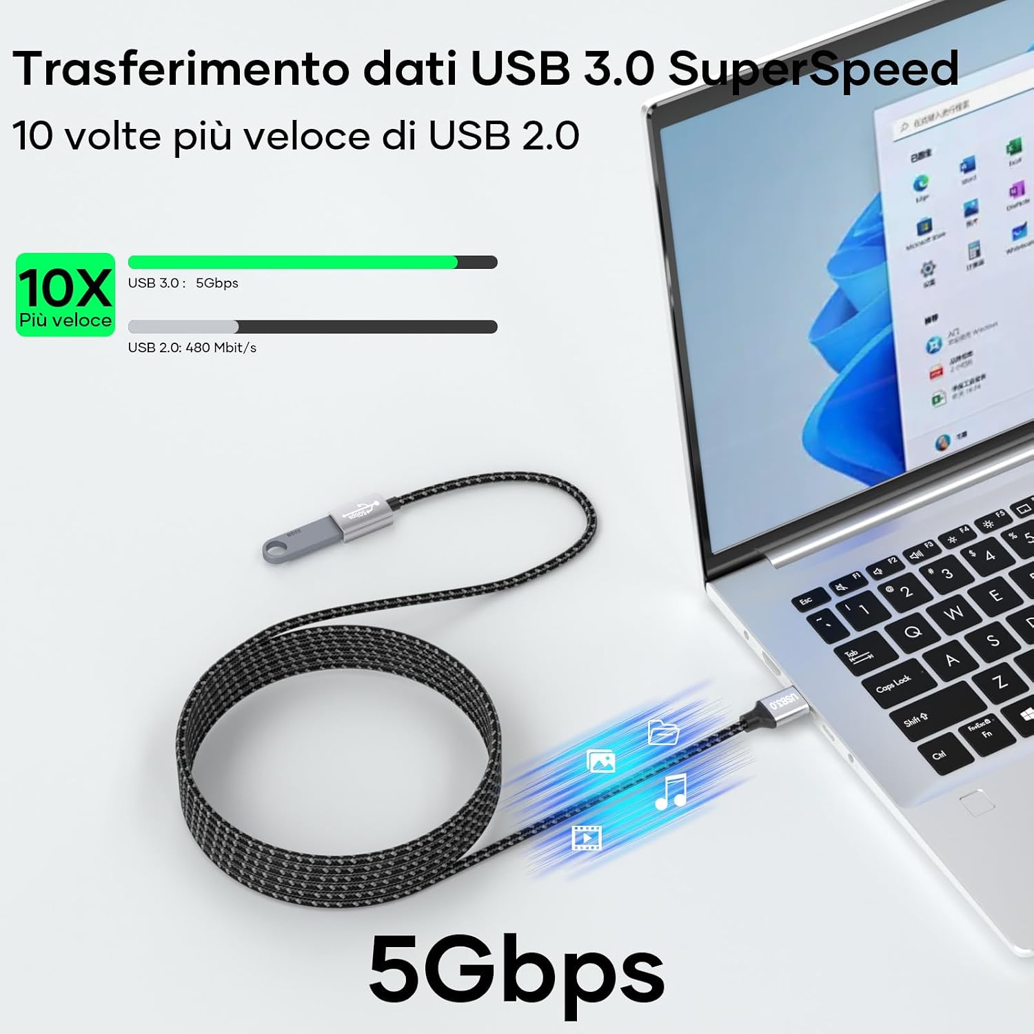 Detalle de Cavo di Prolunga USB 3.0 5m: estensione affidabile per tastiere, stampanti, e dispositivi USB