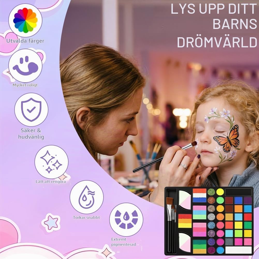 Thumbnail 4 de AYBUY barnsminkset med ansiktsfärger, glitter och 84 schabloner