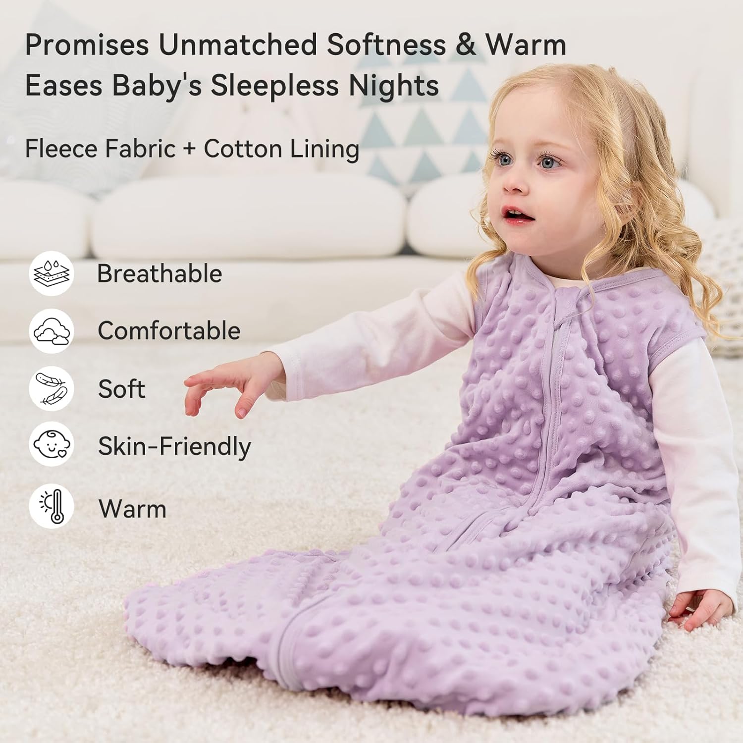 Thumbnail 1 de Unnivoll Baby Sleeping Bag 1.5 Tog with Plush Dots: 2 Pack for 0–6 Months