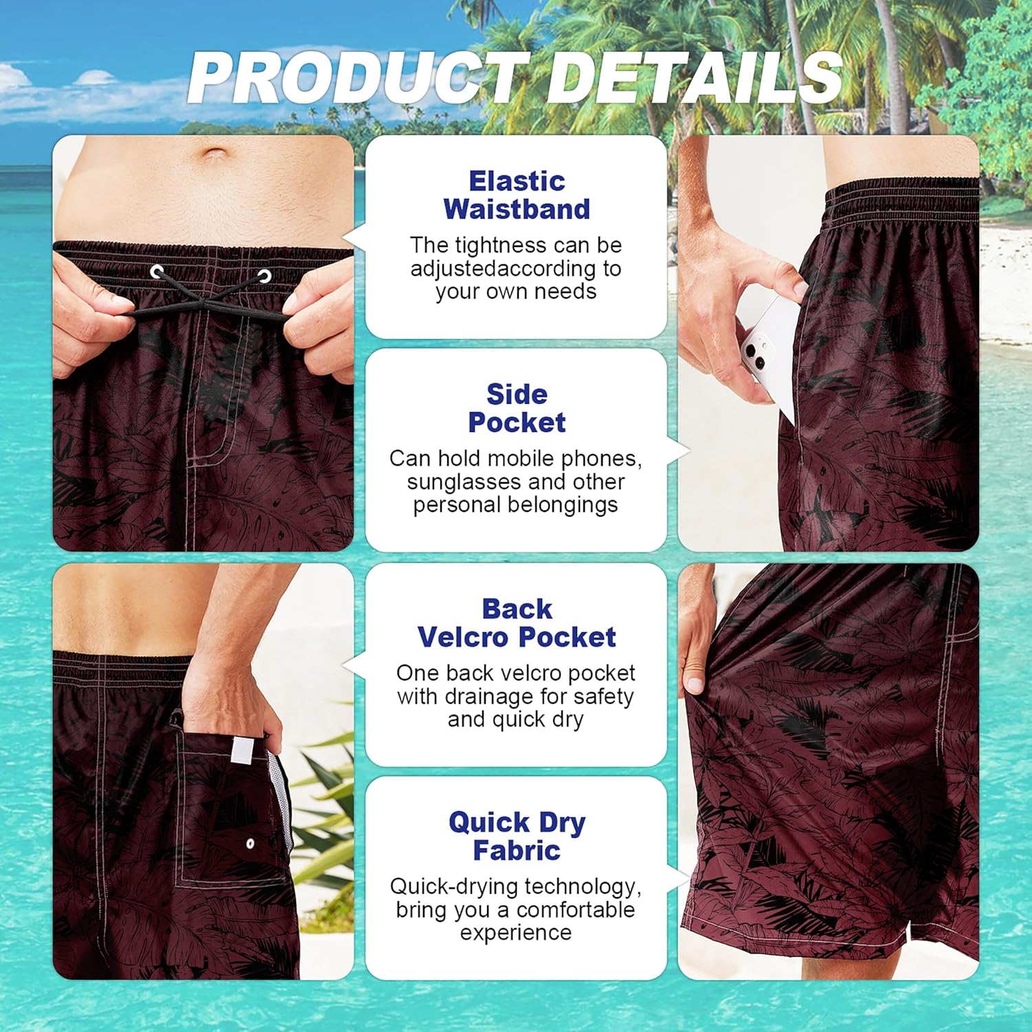 Detalle 2 de FENTENG Men's Swim Trunks with Mesh Liner