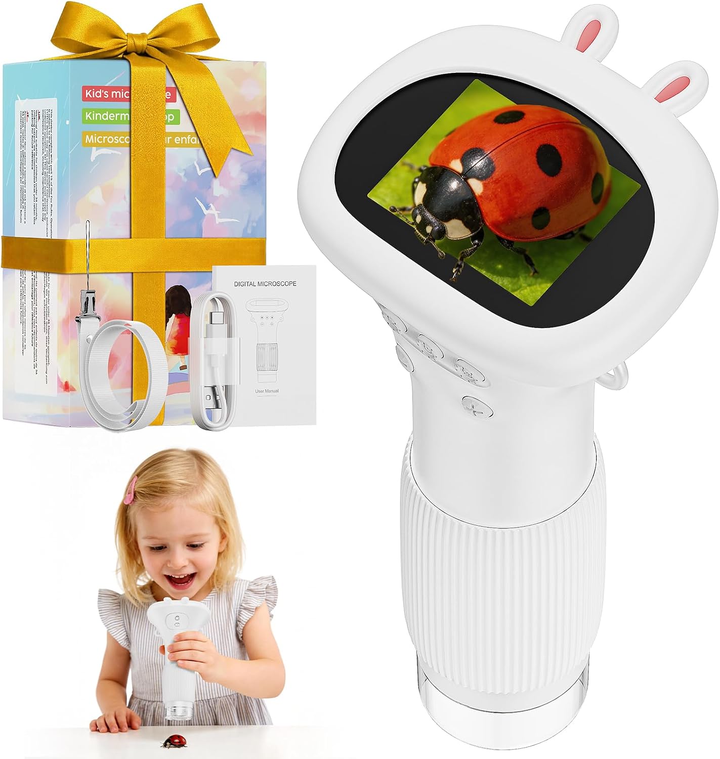 Detalle de ASPOVEN Microscopio Bambini Digitale Portatile 1000X con Schermo 2" – Esplorazioni scientifiche per i più piccoli