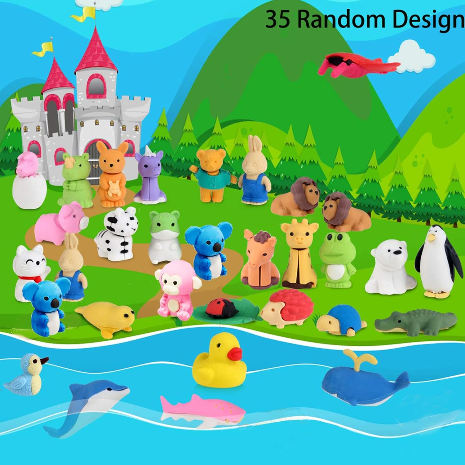 Thumbnail 1 de URSKYTOUS 35-Piece Animal Erasers Desk Pets Set: Fun Puzzle Erasers for Kids