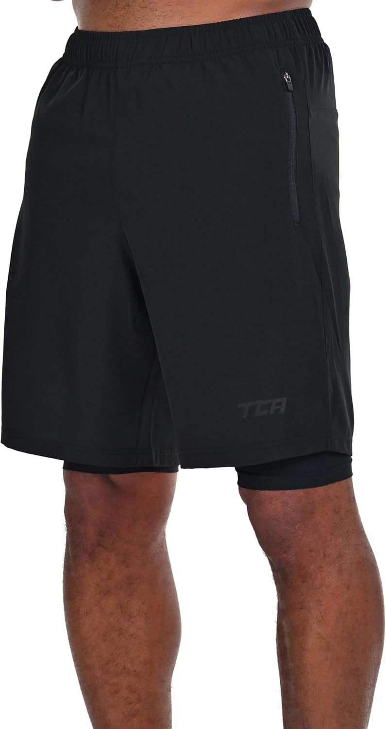 Detalle de TCA Ultra Pantaloncini Uomo Sportivi 2 in 1 da Corsa con Tasche a Chiusura Zip