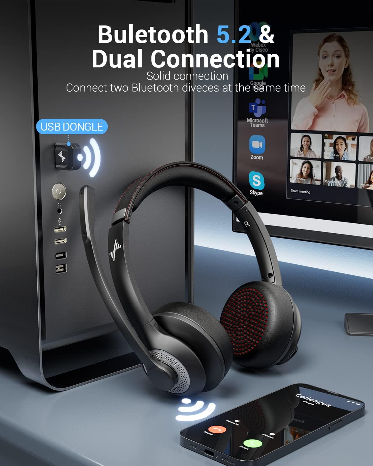Detalle 2 de JIAMQISHI EH02U wireless headset 14h