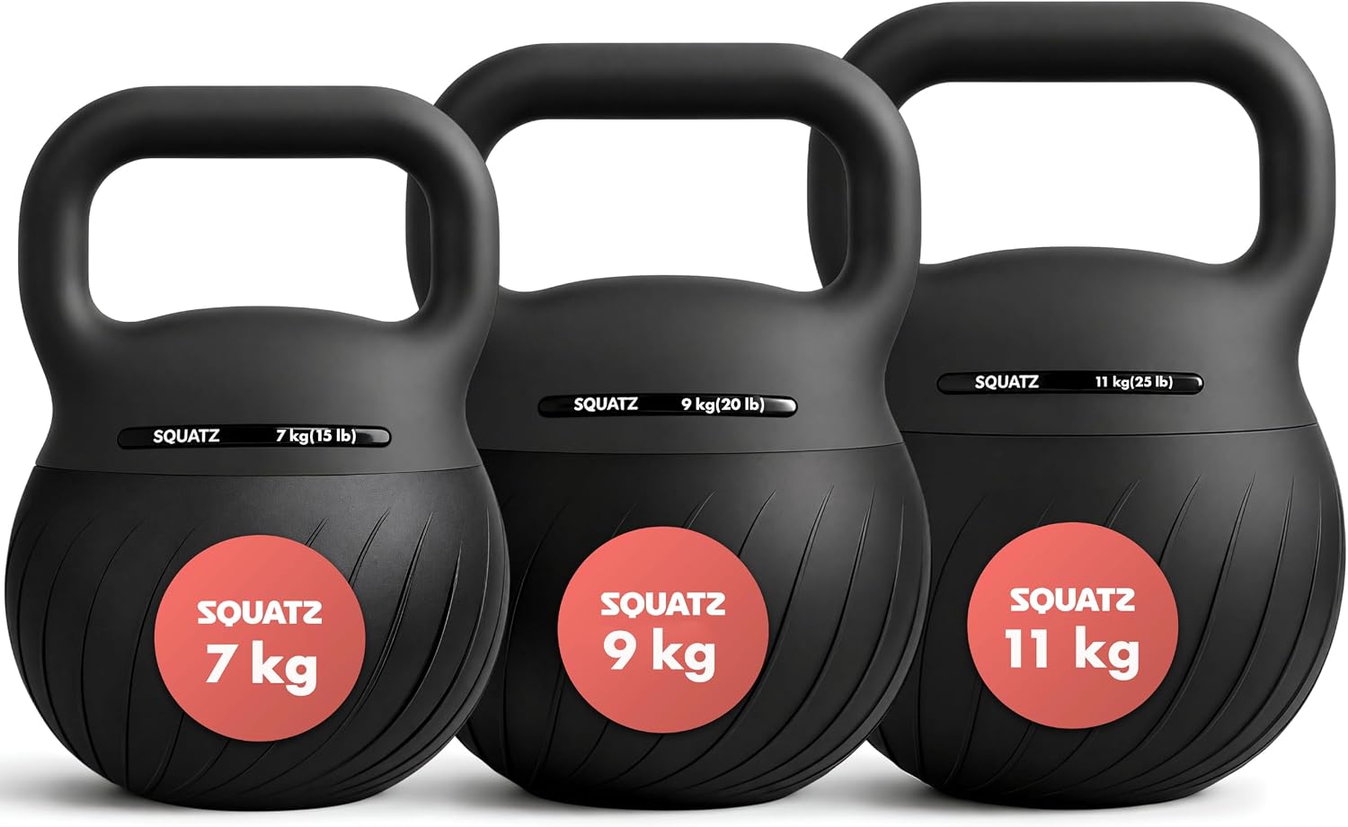 Detalle de SQUATZ SQKBSFT60BK Soft Drop kettlebellset met gedempte basis en brede grip