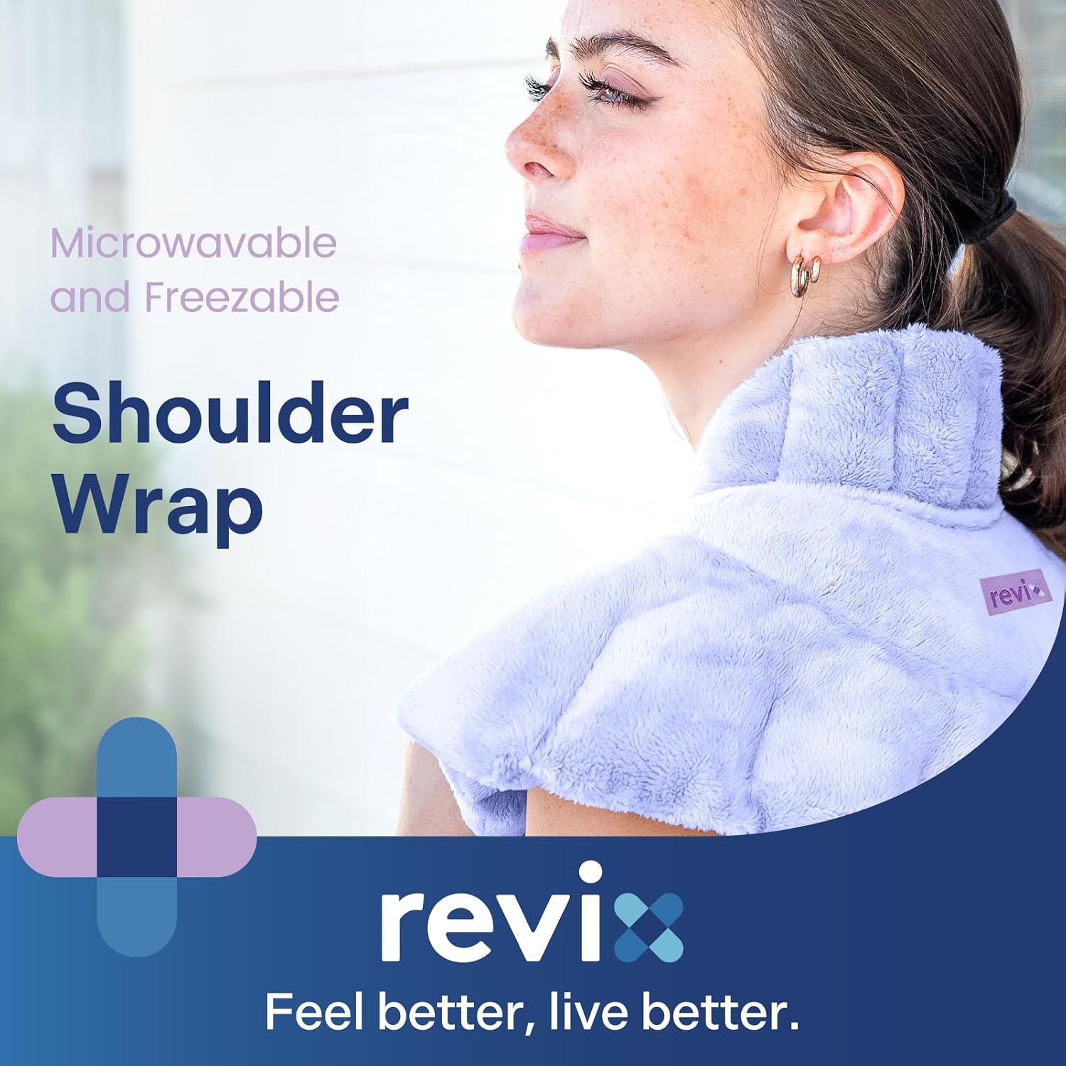 Detalle de REVIX REX006 Weighted Microwaveable Neck and Shoulder Wrap, Plush with Lavender Aromatherapy