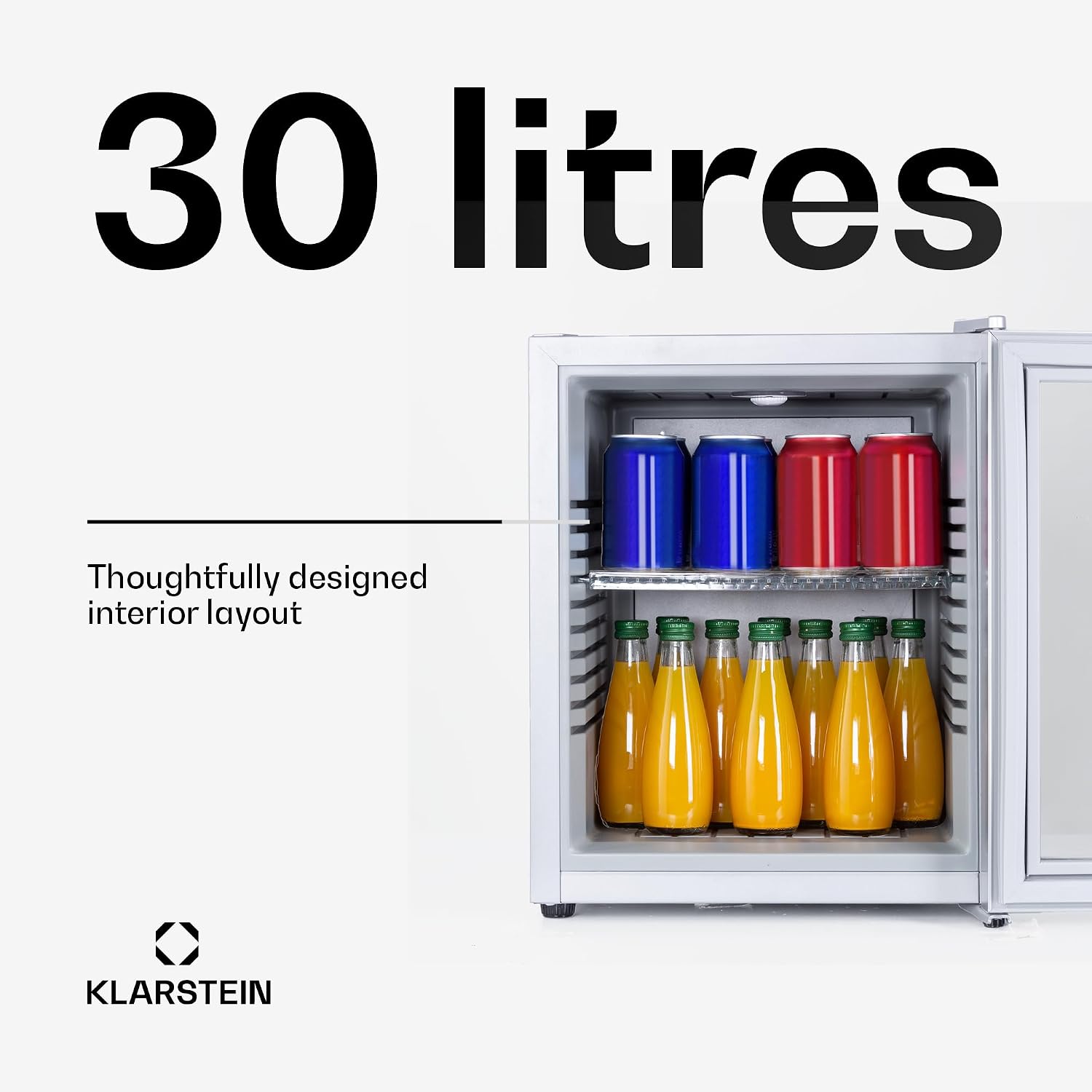Detalle de Klarstein 5303526 30L Mini Fridge with Glass Door and LED Lighting