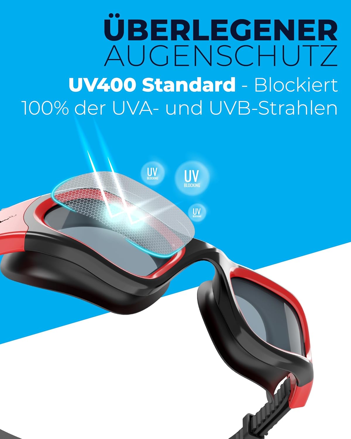 Thumbnail 3 de AqtivAqua Schwimmbrille DX – Weites Sichtfeld, UV-Schutz, Anti-Beschlag, Auslaufsicher, Silikonband-Anpassung