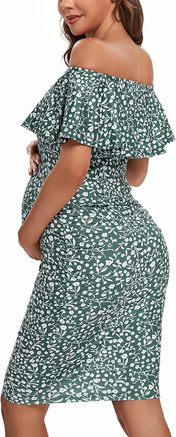 Detalle de Shen&Qege Umstandskleid Lässig mit Schulterfreiheit – Bodycon, sommerlich und figurbetont