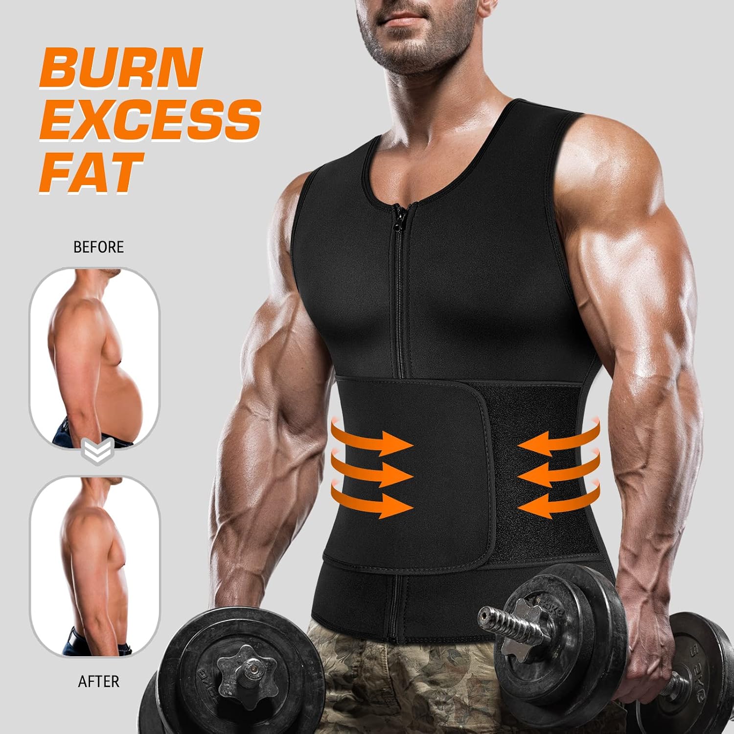 Detalle de Cimkiz Men's Sauna Vest, Neoprene Compression with Adjustable Belt