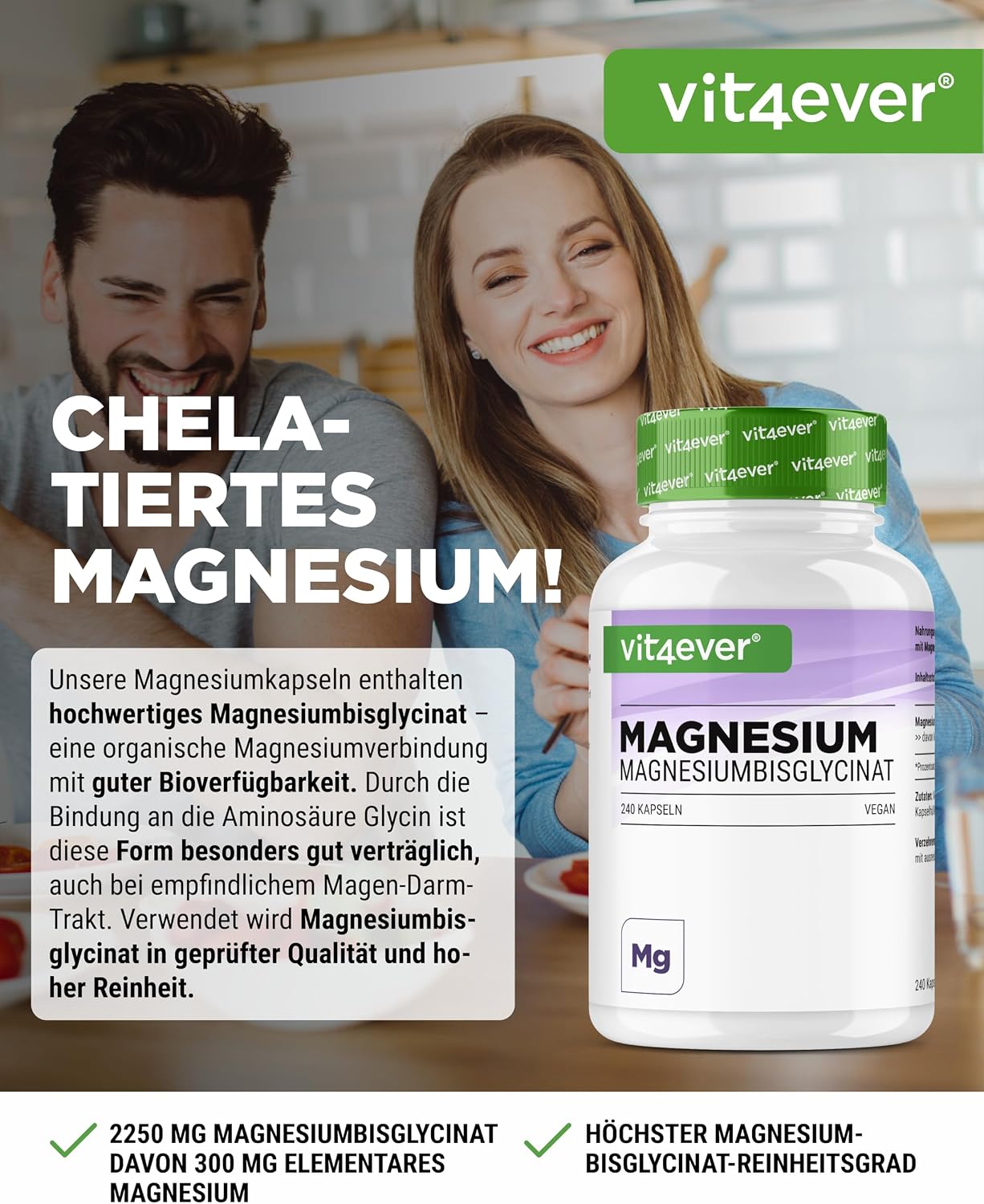 Thumbnail 1 de vit4ever Magnesiumbisglycinat 300 mg