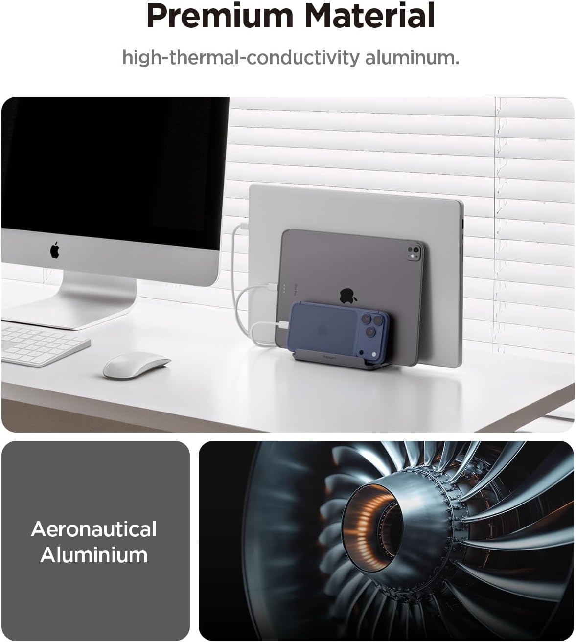 Thumbnail 4 de Spigen Support Vertical Support Vertical 4-en-1 en aluminium (jusqu’à 4 appareils) pour ordinateur portable, tablette et smartphone