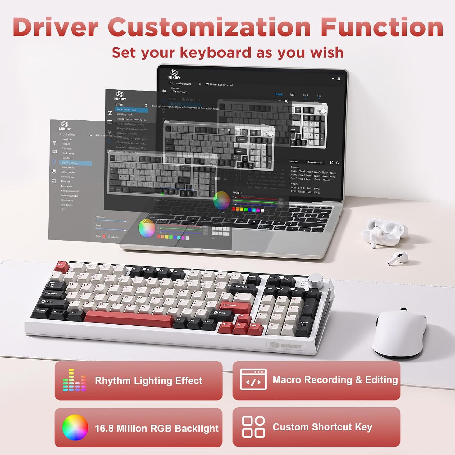 Thumbnail 6 de MIKIBY K98 Wireless Mechanical Keyboard, 96% Layout, Tri-Mode, Hot-Swappable RGB