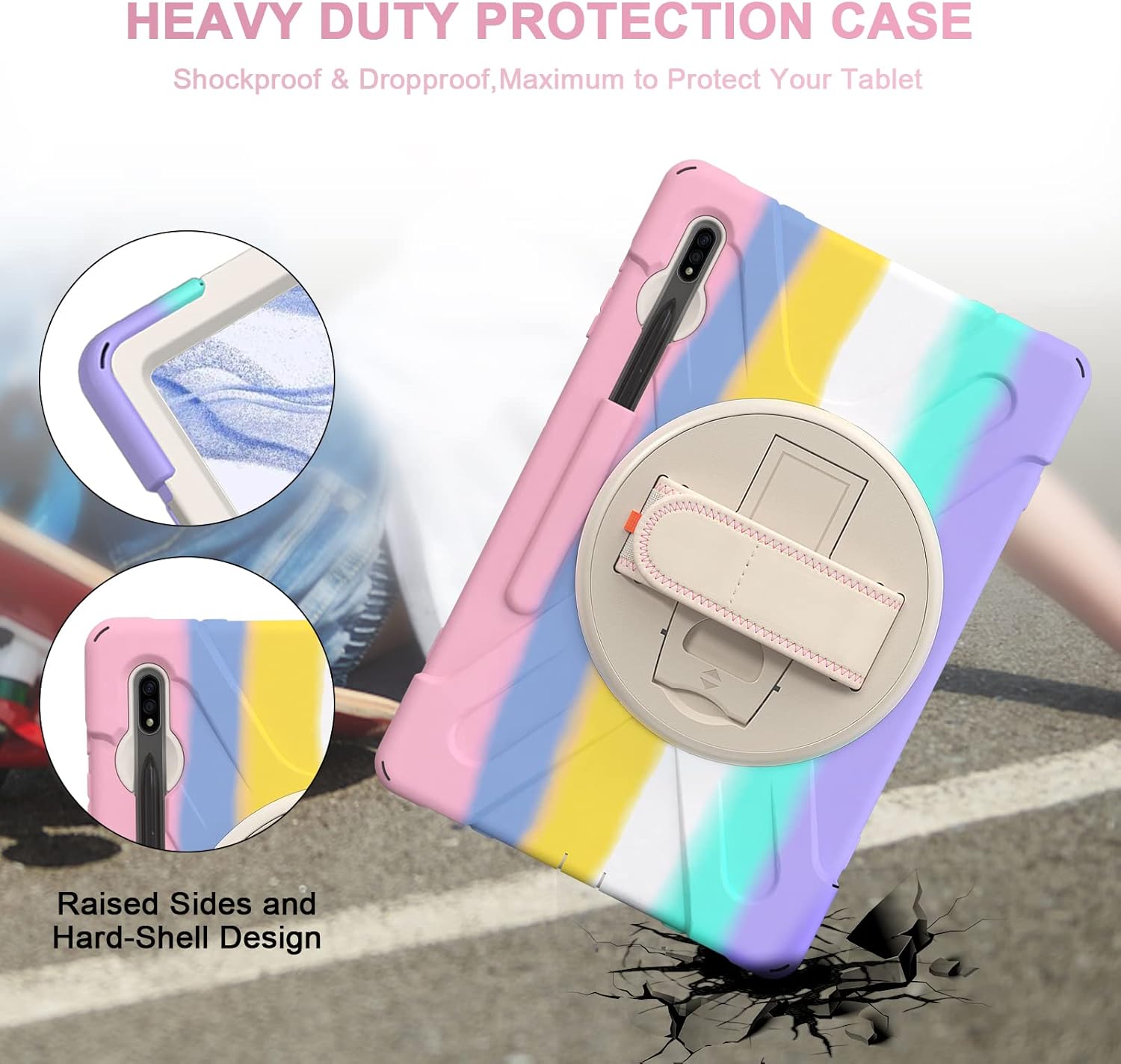 Thumbnail 3 de Gerutek Hülle für Samsung Galaxy Tab S10+/S9+/S9 FE+/S8+/S7 FE/S7+ 12,4 Zoll – Stoßfest, Drehschutz mit Stifthalter und Schultergurt in Rosa