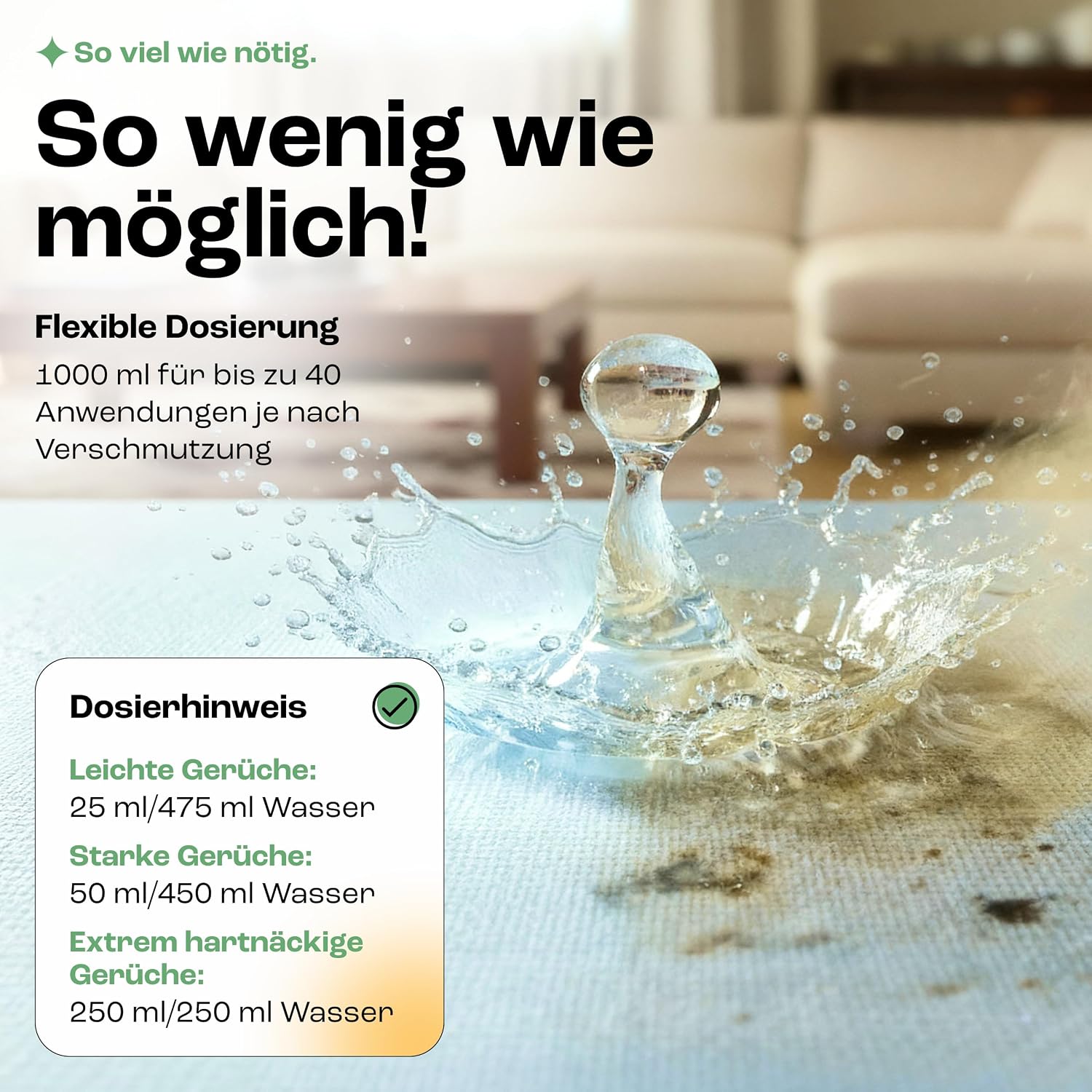 Detalle de Treufix Geruchsentferner Konzentrat 1 L inkl. 500 ml Mischflasche – Enzymreiniger gegen Urin, Schweiß & Alltagsgerüche