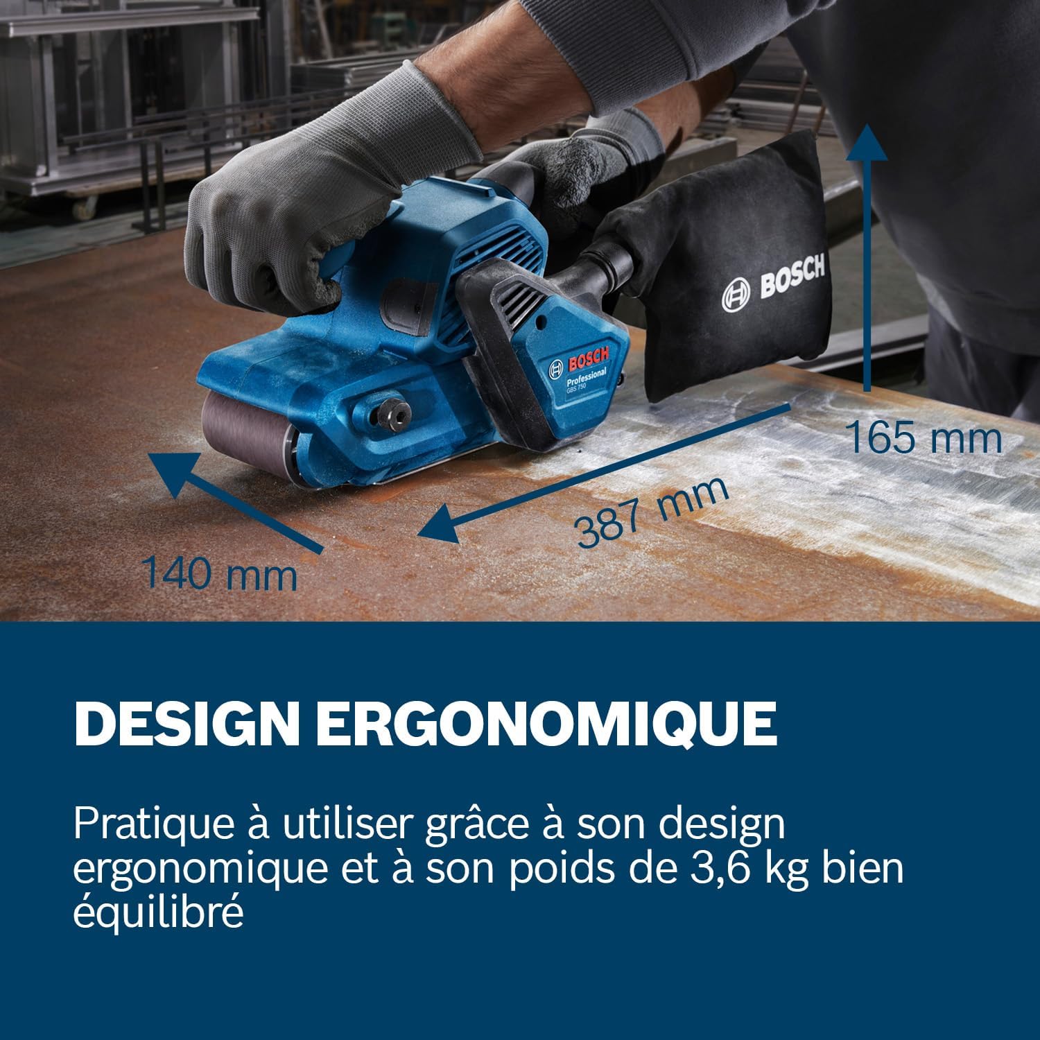 Thumbnail 3 de Bosch Professional ponceuse à bande GBS 750 (850 W) avec bande abrasive textile et sac à poussières