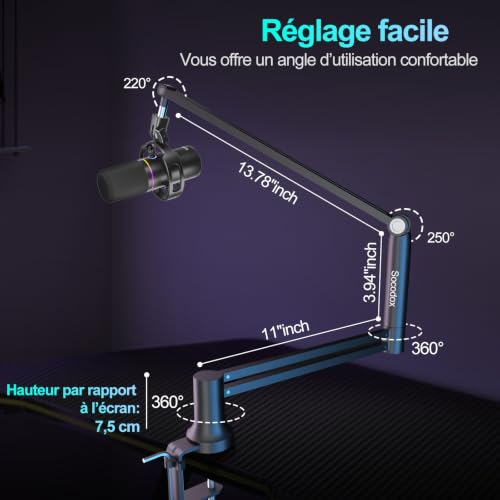 Detalle de Socodox Bras de Microphone à Profil Bas pour Streaming & Podcasting